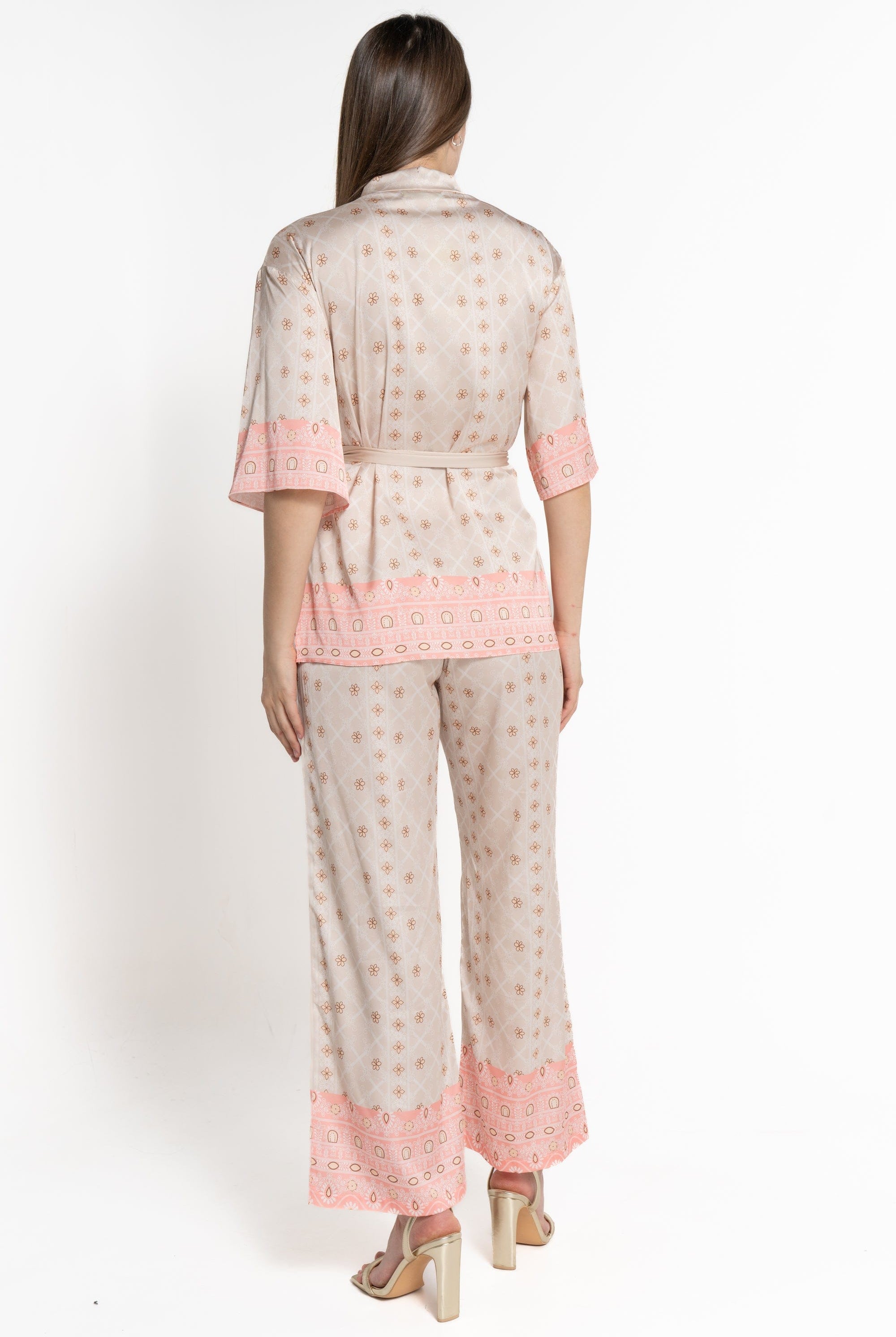 ميكا كارديجان 3/4 الأكمام منقوشة نقشى ورود نسائي بيج