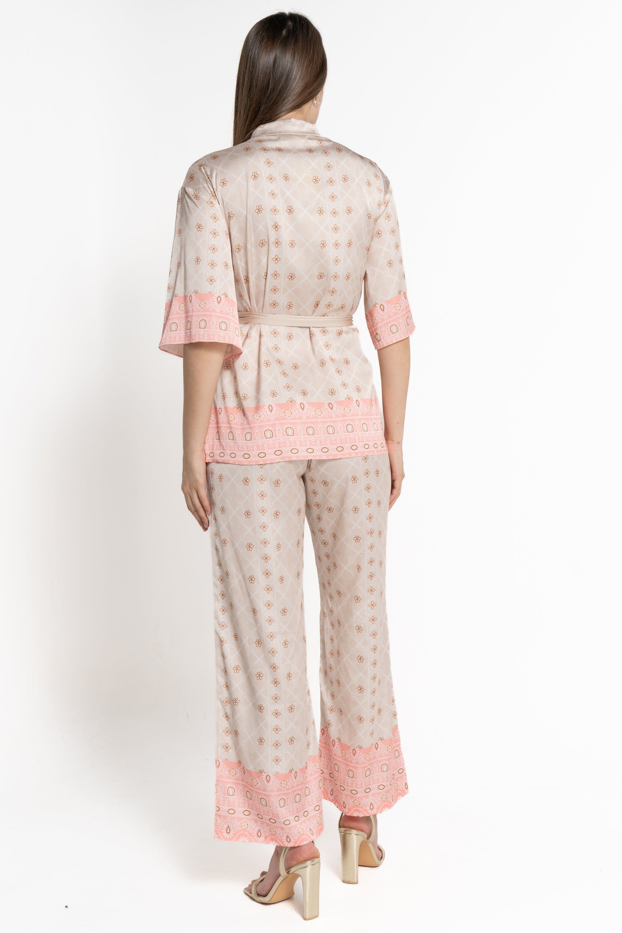 ميكا كارديجان 3/4 الأكمام منقوشة نقشى ورود نسائي بيج