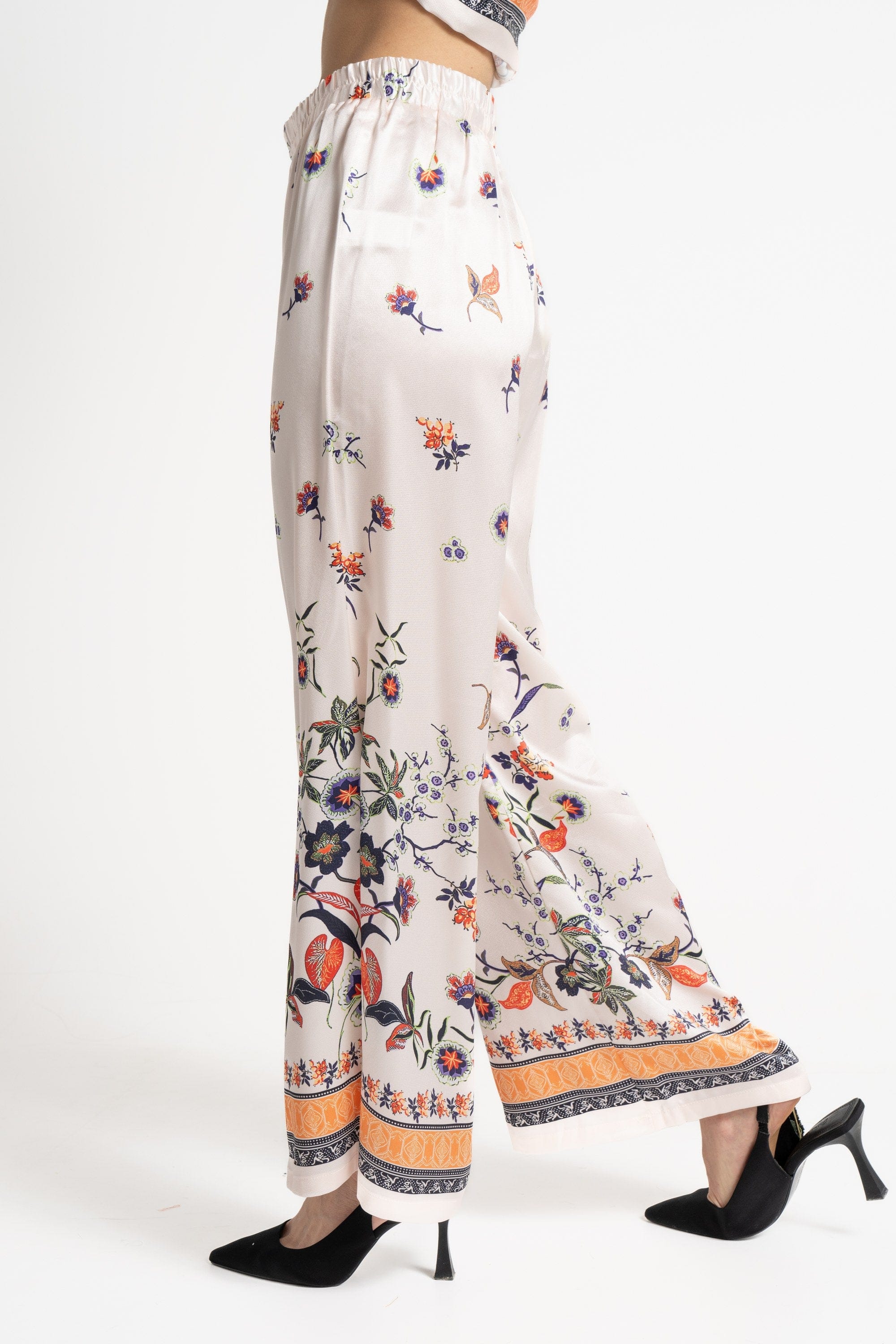 ميكا بنطلون طويل واسع منقوش خصر مرتفع نسائي بيج