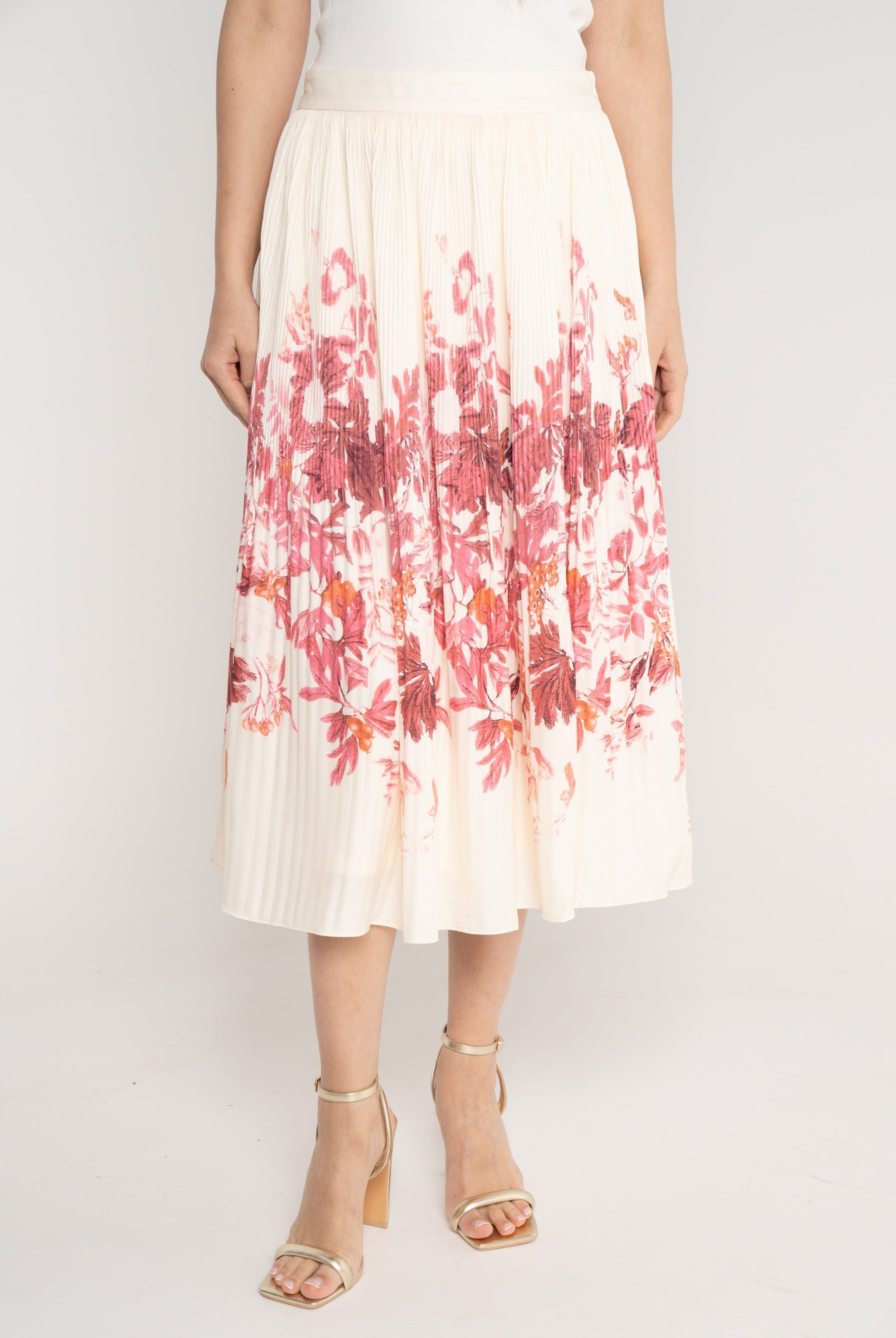 ميكا تنورة ميدي بليسيه منقوشة خصر مرتفع نسائي