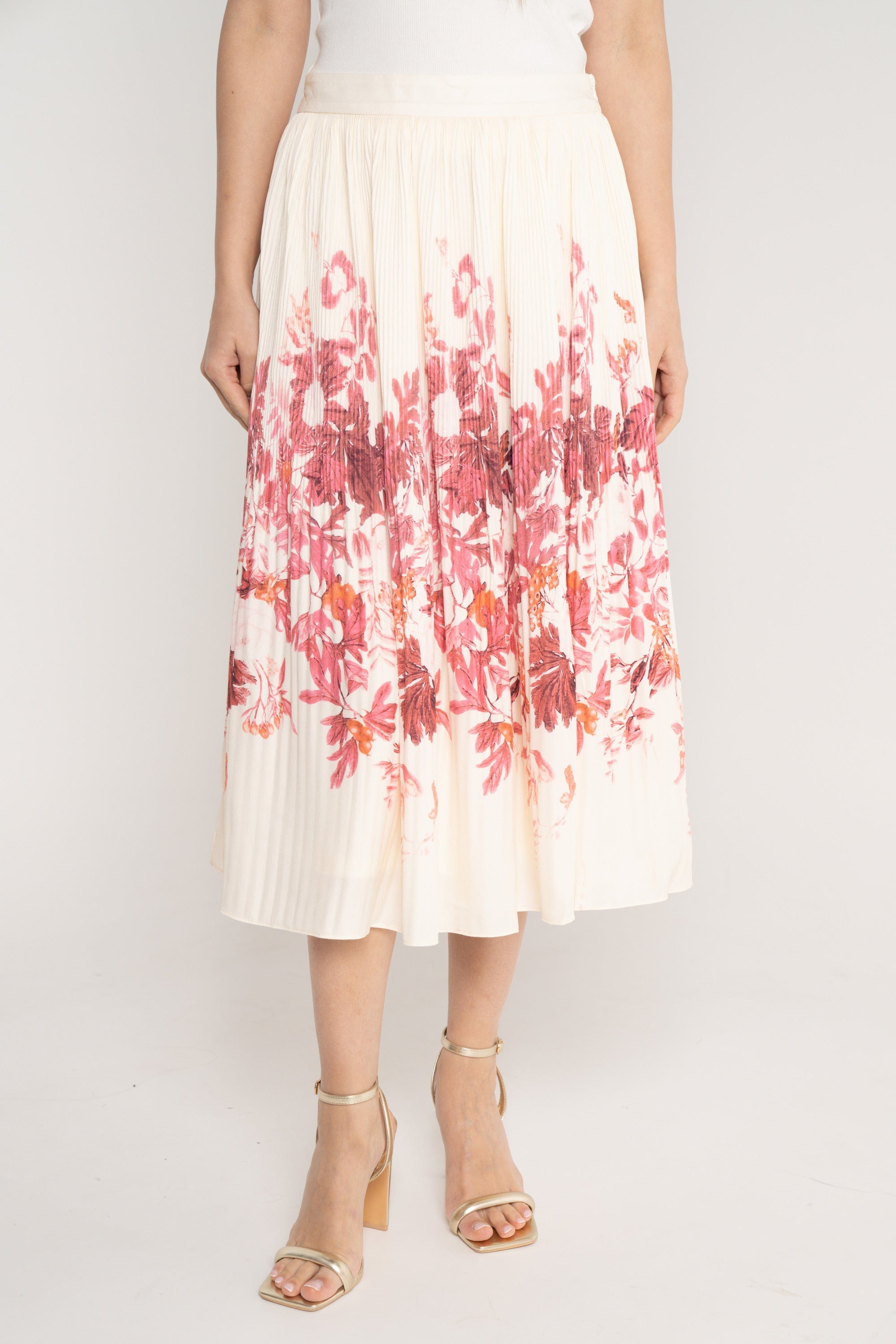 ميكا تنورة ميدي بليسيه منقوشة خصر مرتفع نسائي