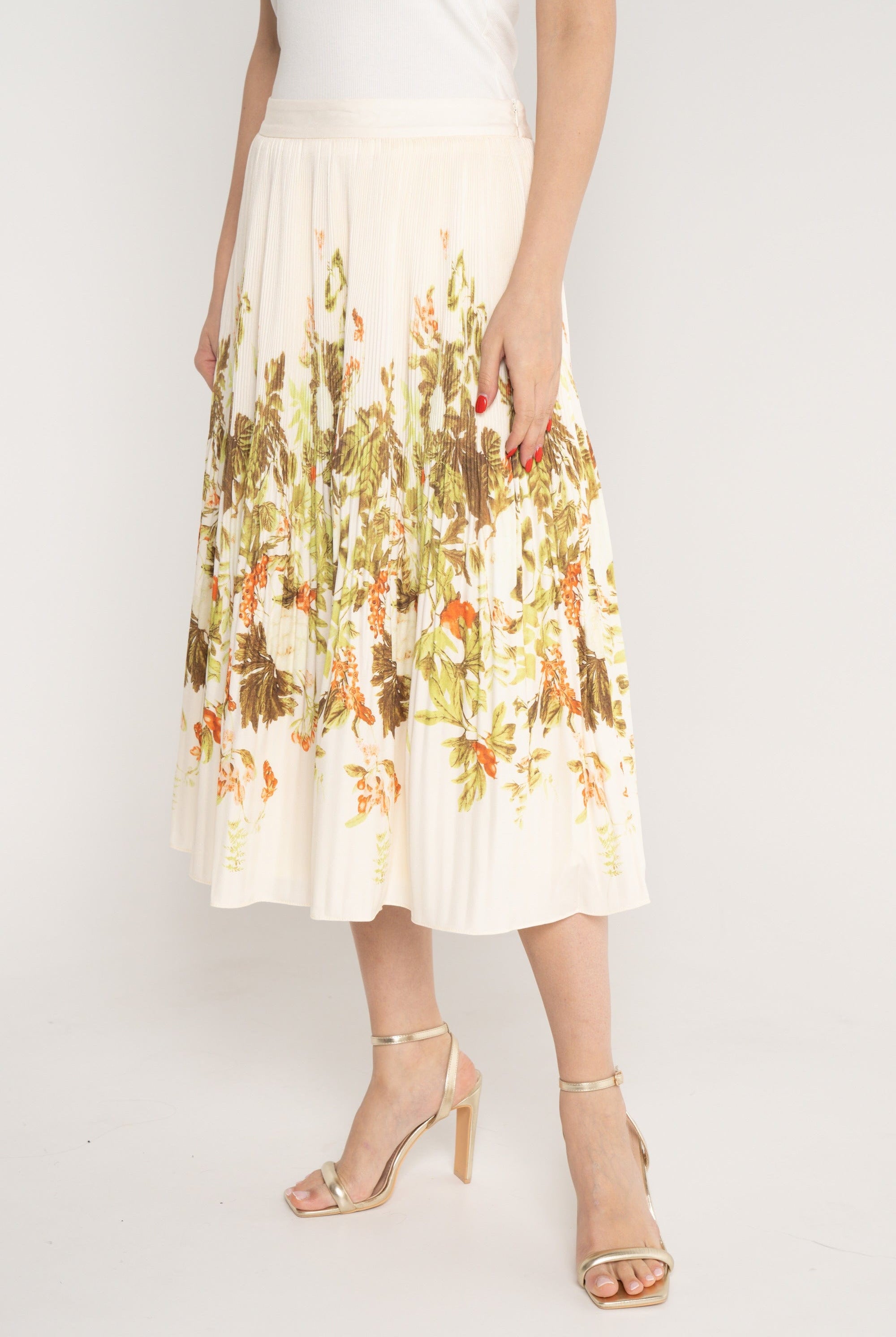 ميكا تنورة ميدي بليسيه منقوشة خصر مرتفع نسائي