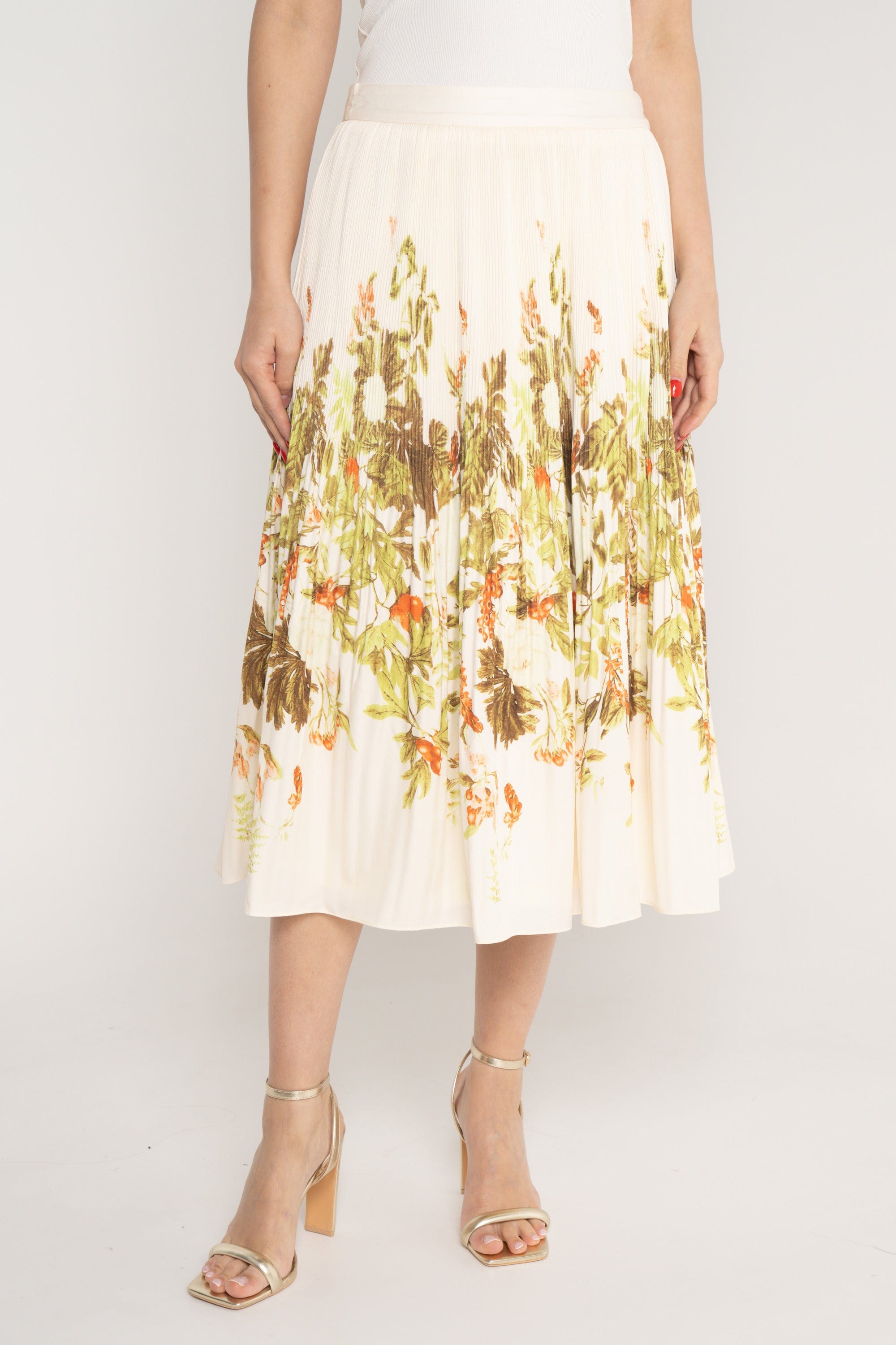 ميكا تنورة ميدي بليسيه منقوشة خصر مرتفع نسائي