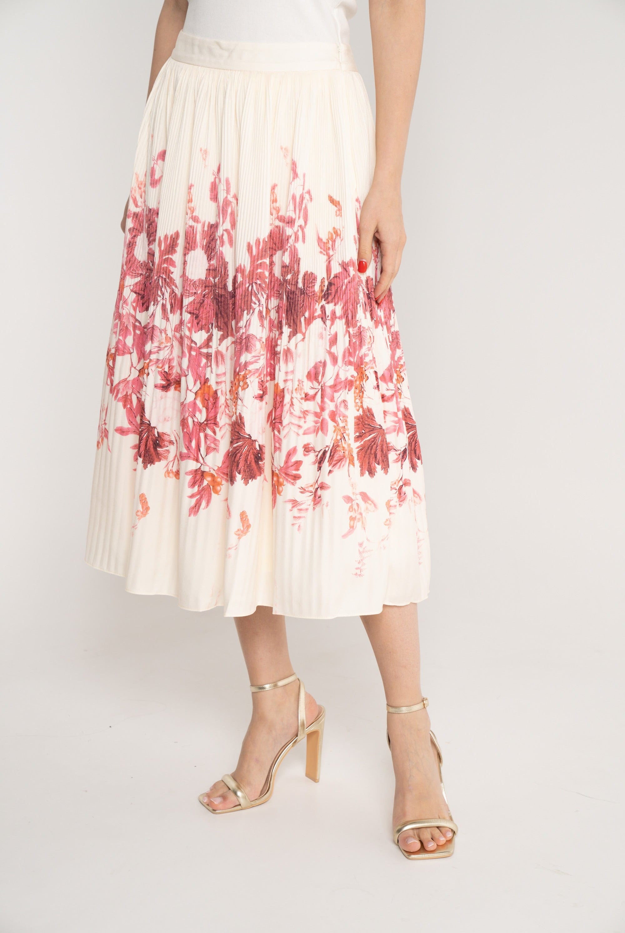 ميكا تنورة ميدي بليسيه منقوشة خصر مرتفع نسائي