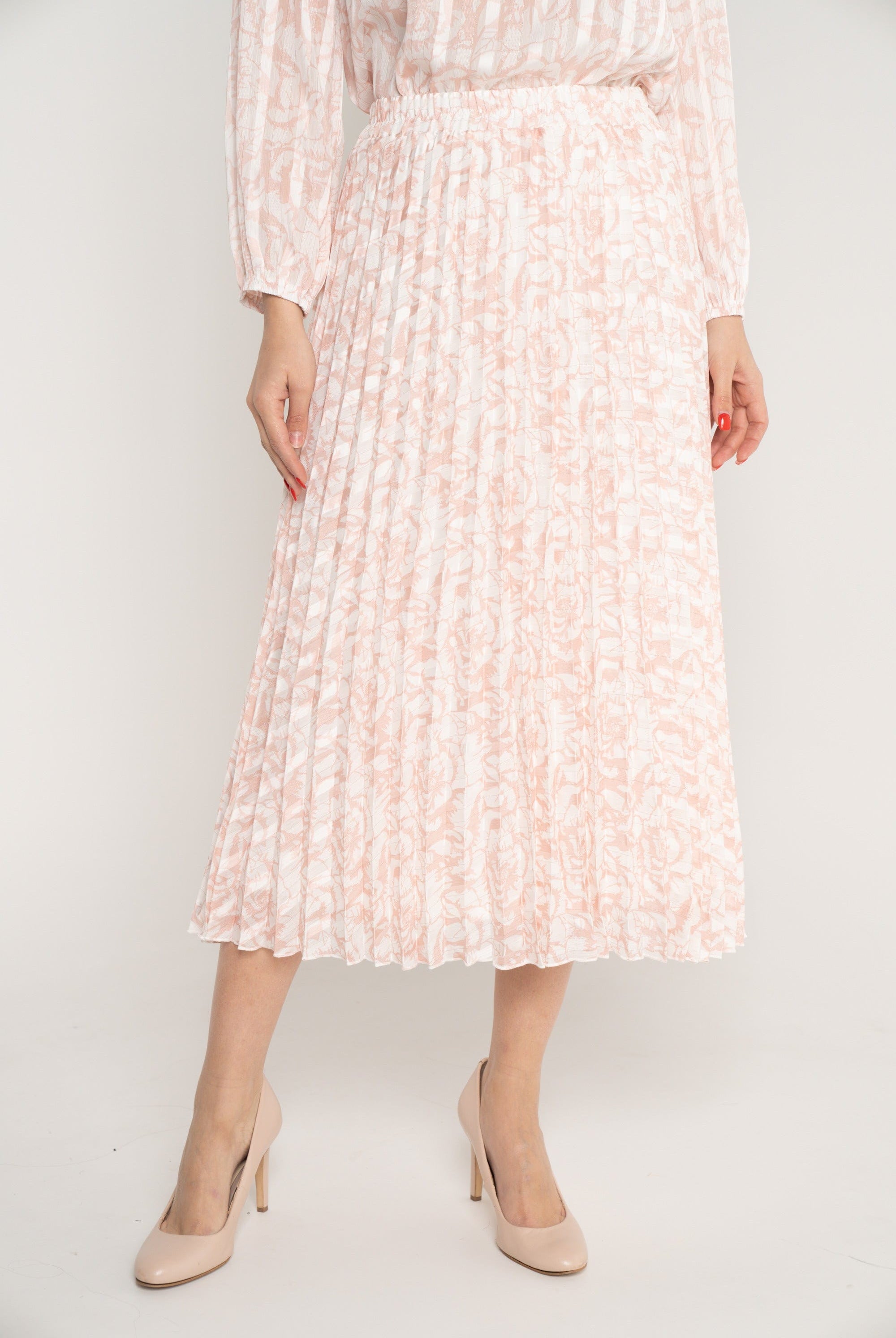 ميكا تنورة منقوشة خصر مرتفع بليسيه ميدي