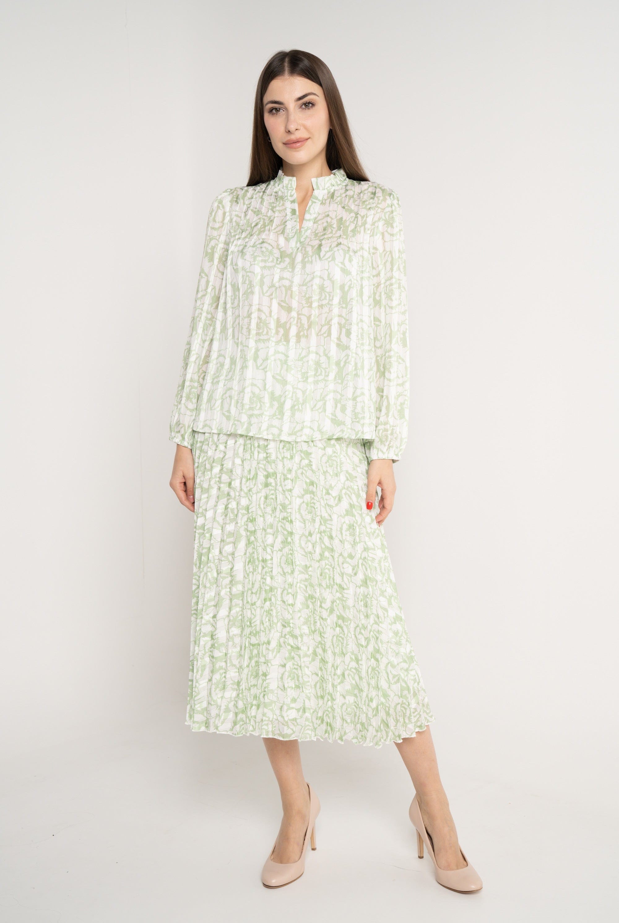 ميكا تنورة منقوشة خصر مرتفع بليسيه ميدي