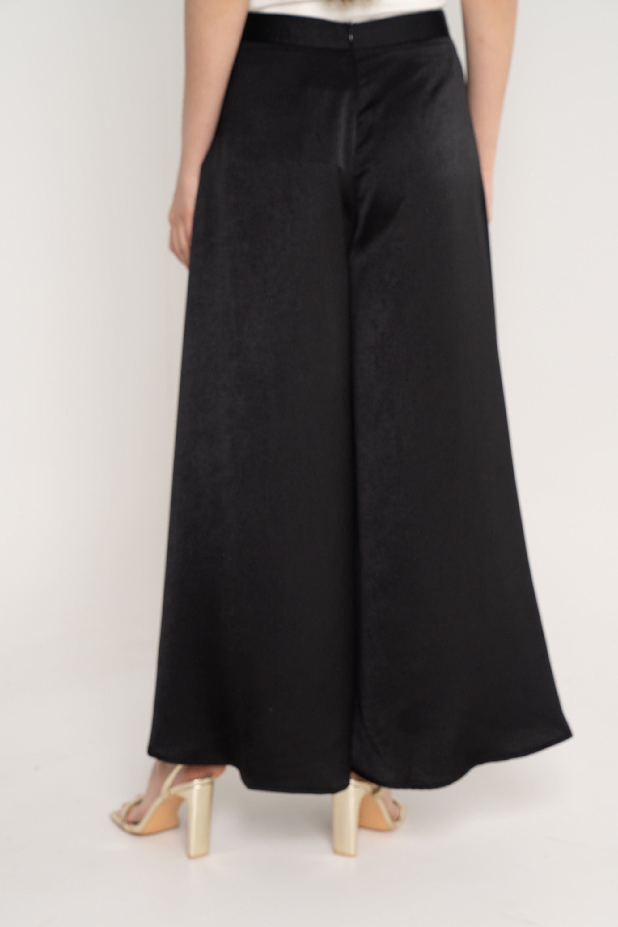 ميكا بنطلون خصر مرتفع سادة واسع طويل نسائي