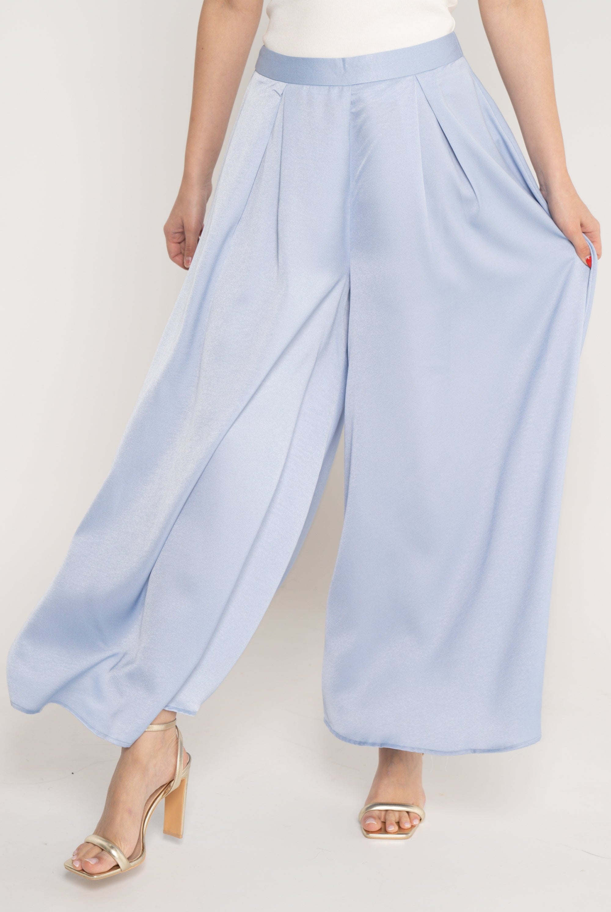 ميكا بنطلون خصر مرتفع سادة واسع طويل نسائي