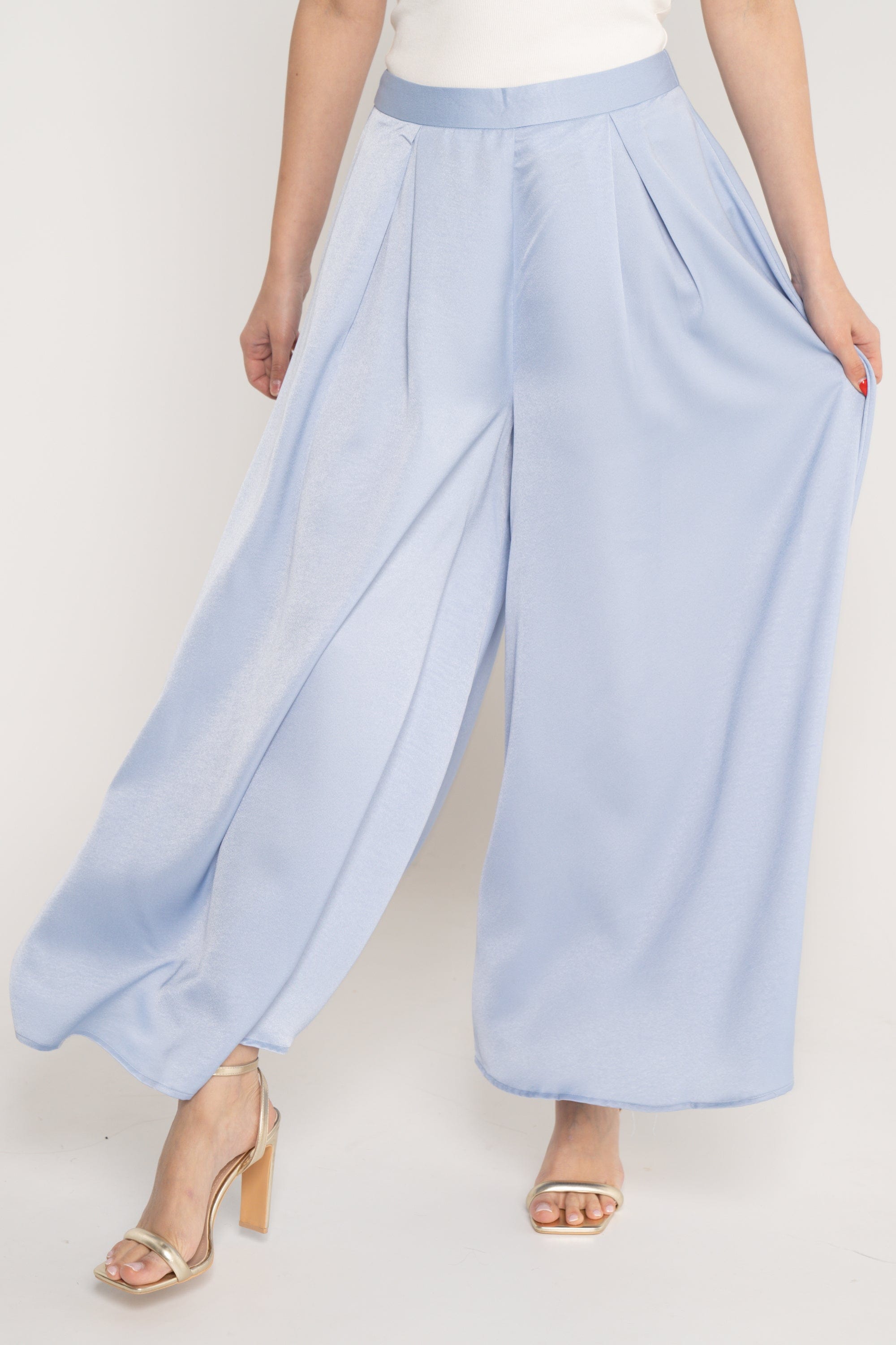 ميكا بنطلون خصر مرتفع سادة واسع طويل نسائي