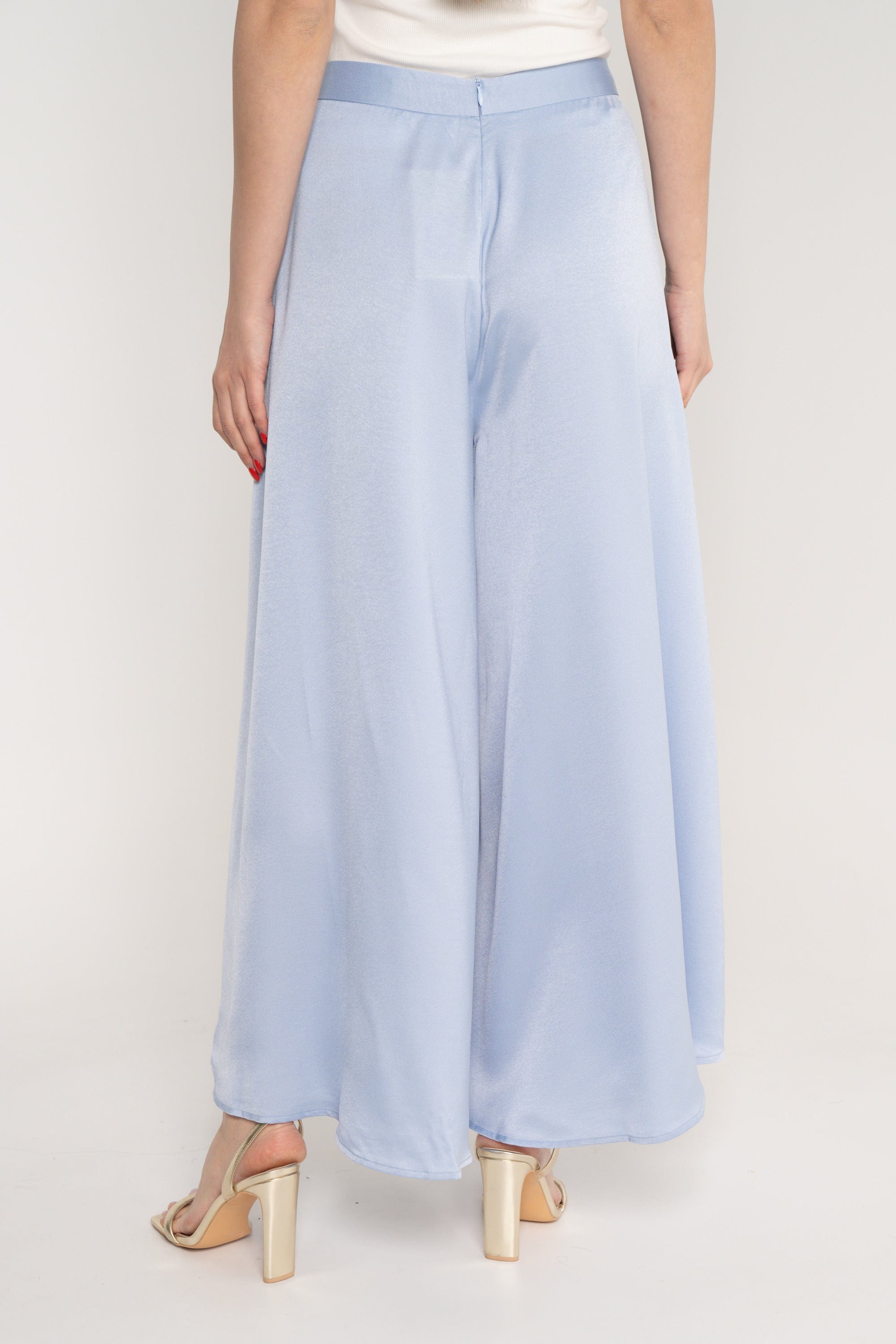 ميكا بنطلون خصر مرتفع سادة واسع طويل نسائي