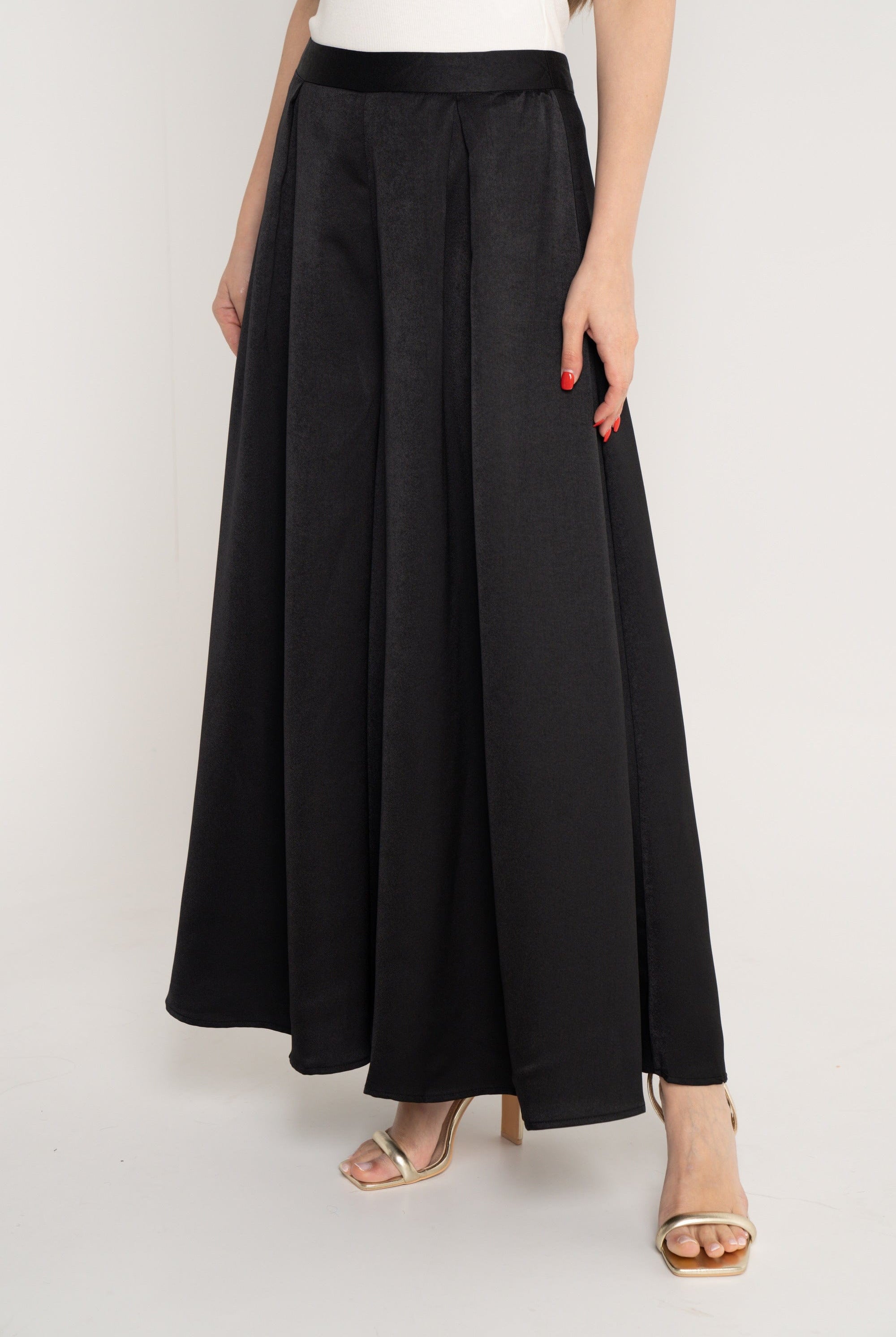 ميكا بنطلون خصر مرتفع سادة واسع طويل نسائي