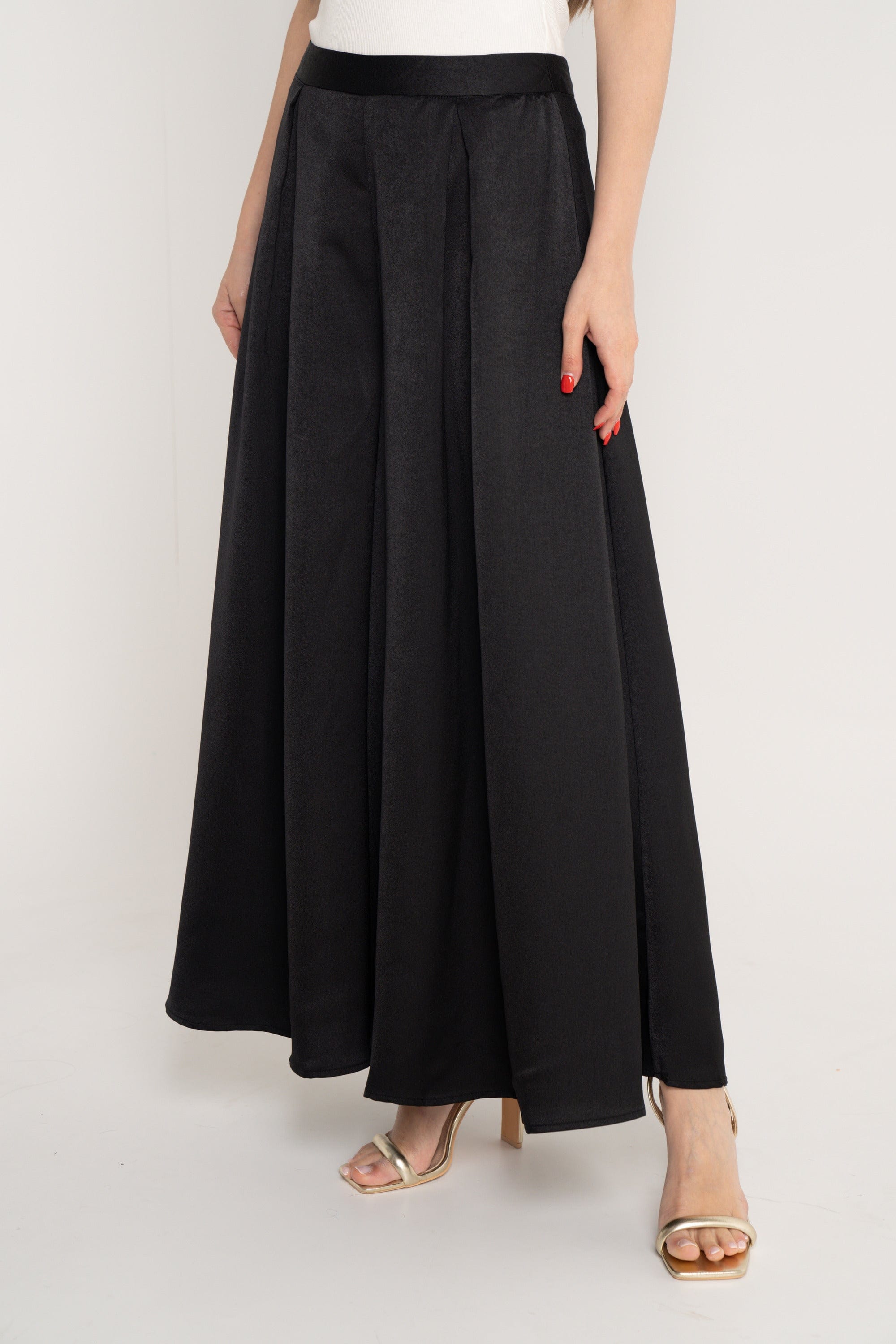 ميكا بنطلون خصر مرتفع سادة واسع طويل نسائي