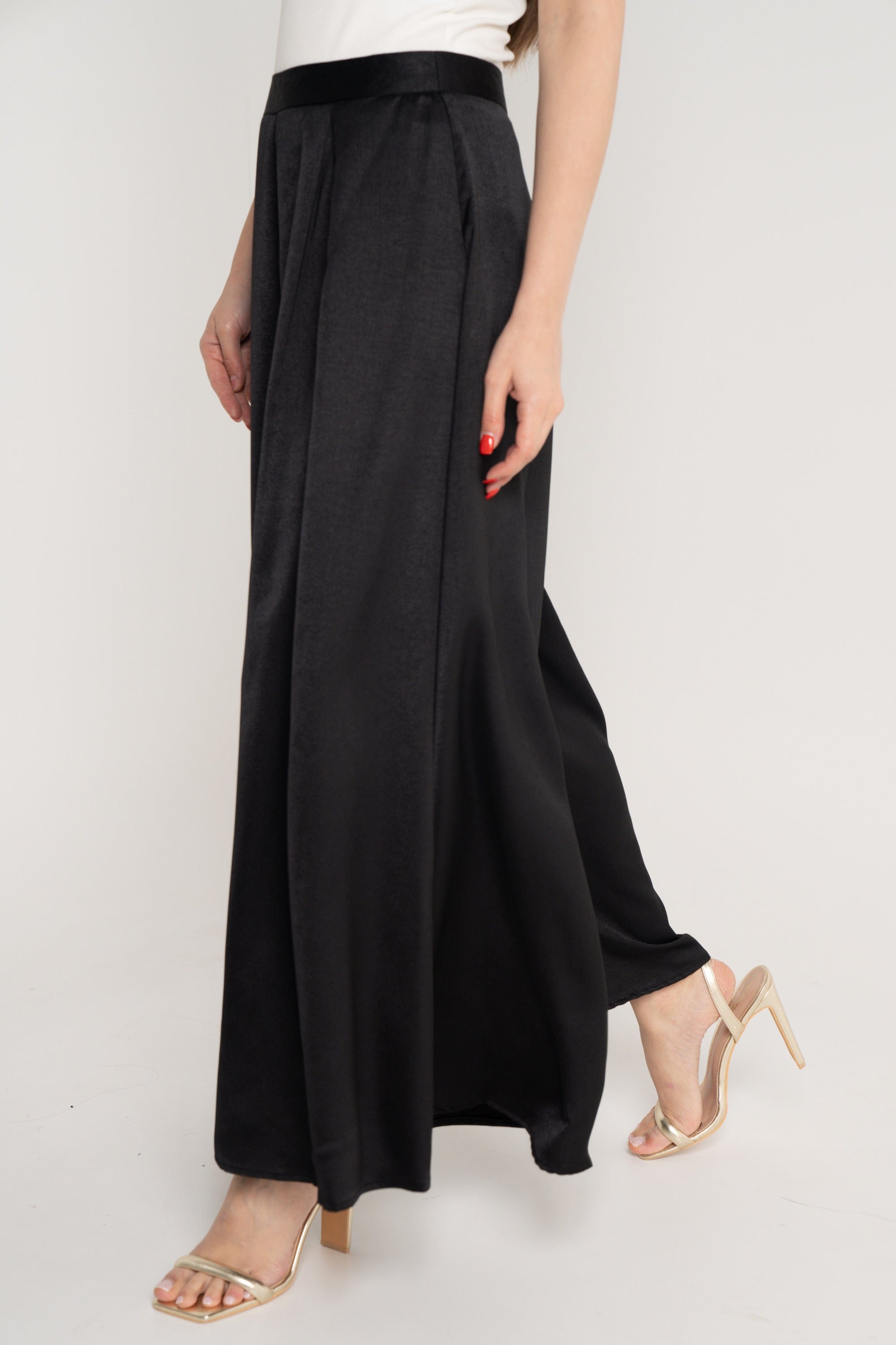 ميكا بنطلون خصر مرتفع سادة واسع طويل نسائي