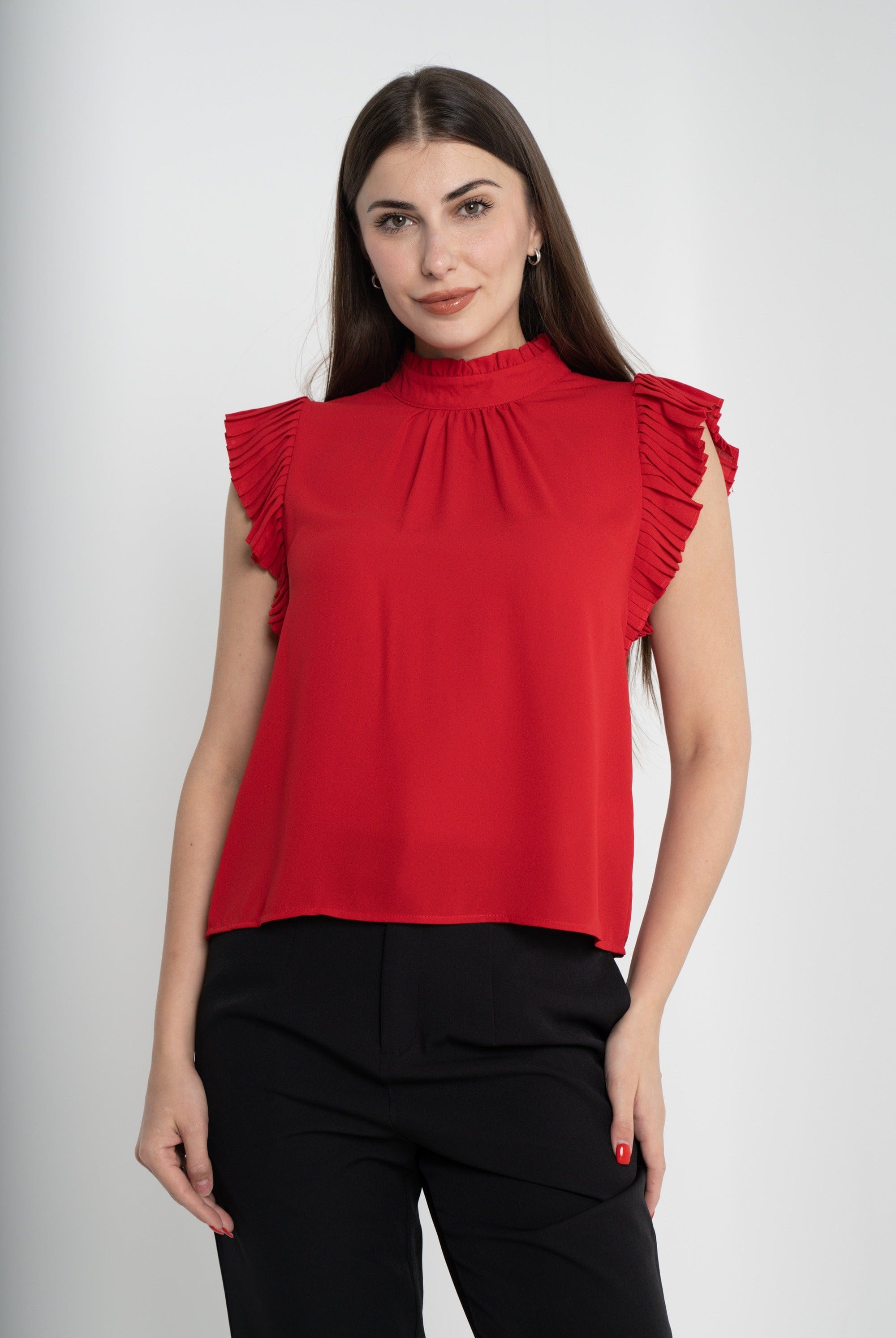 ميكا بلوزة سادة مكشكش أكمام قصيرة