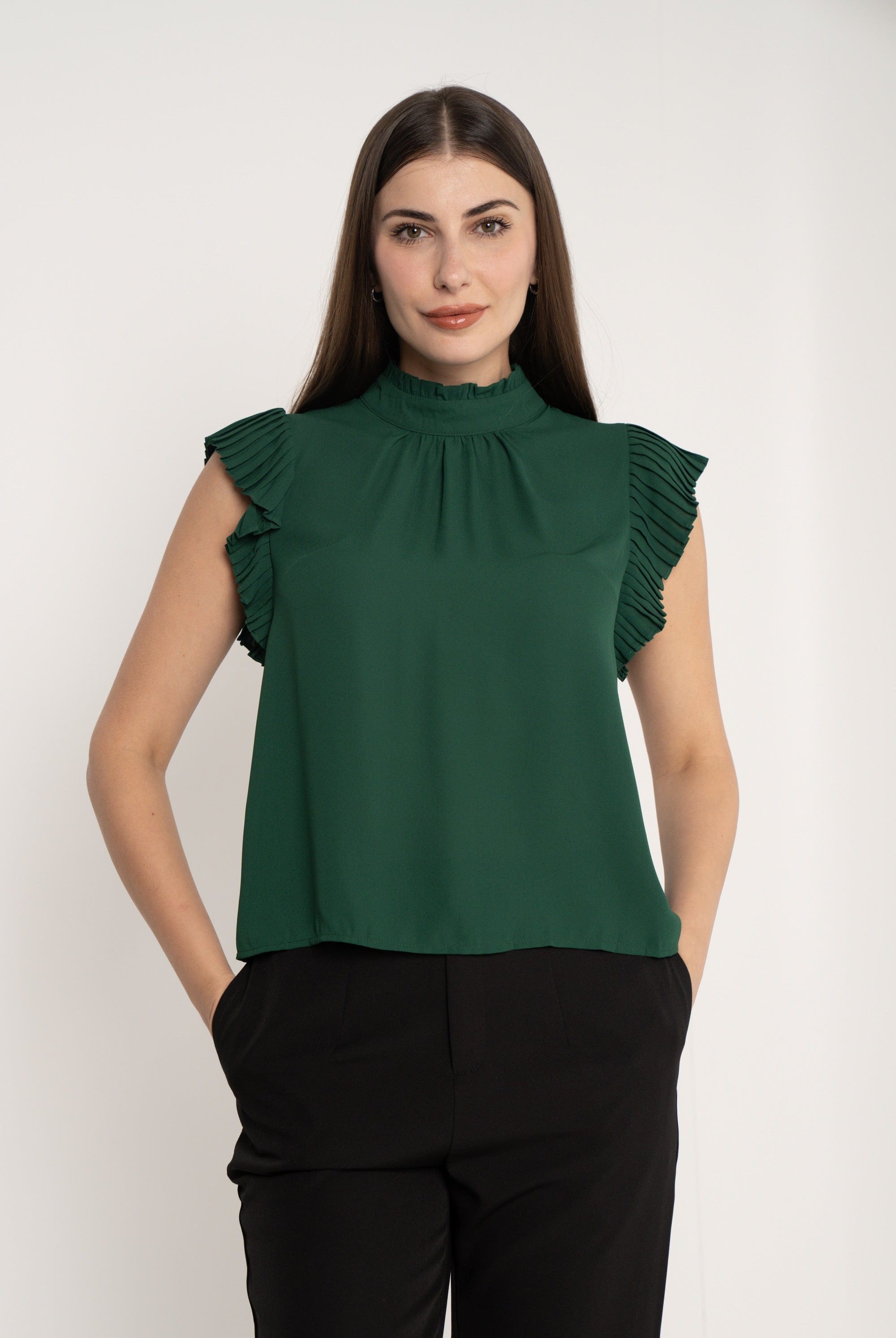 ميكا بلوزة سادة مكشكش أكمام قصيرة