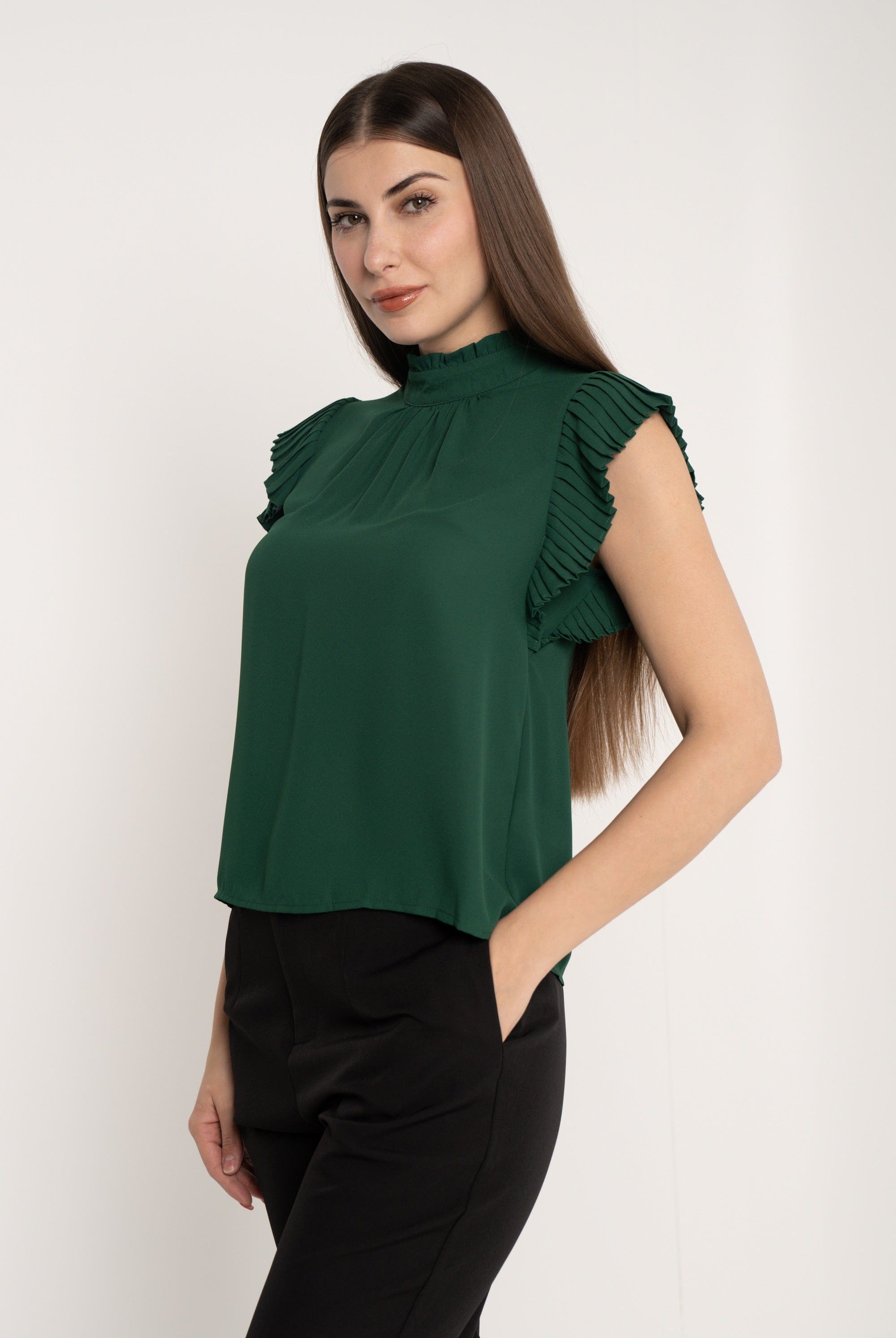 ميكا بلوزة سادة مكشكش أكمام قصيرة