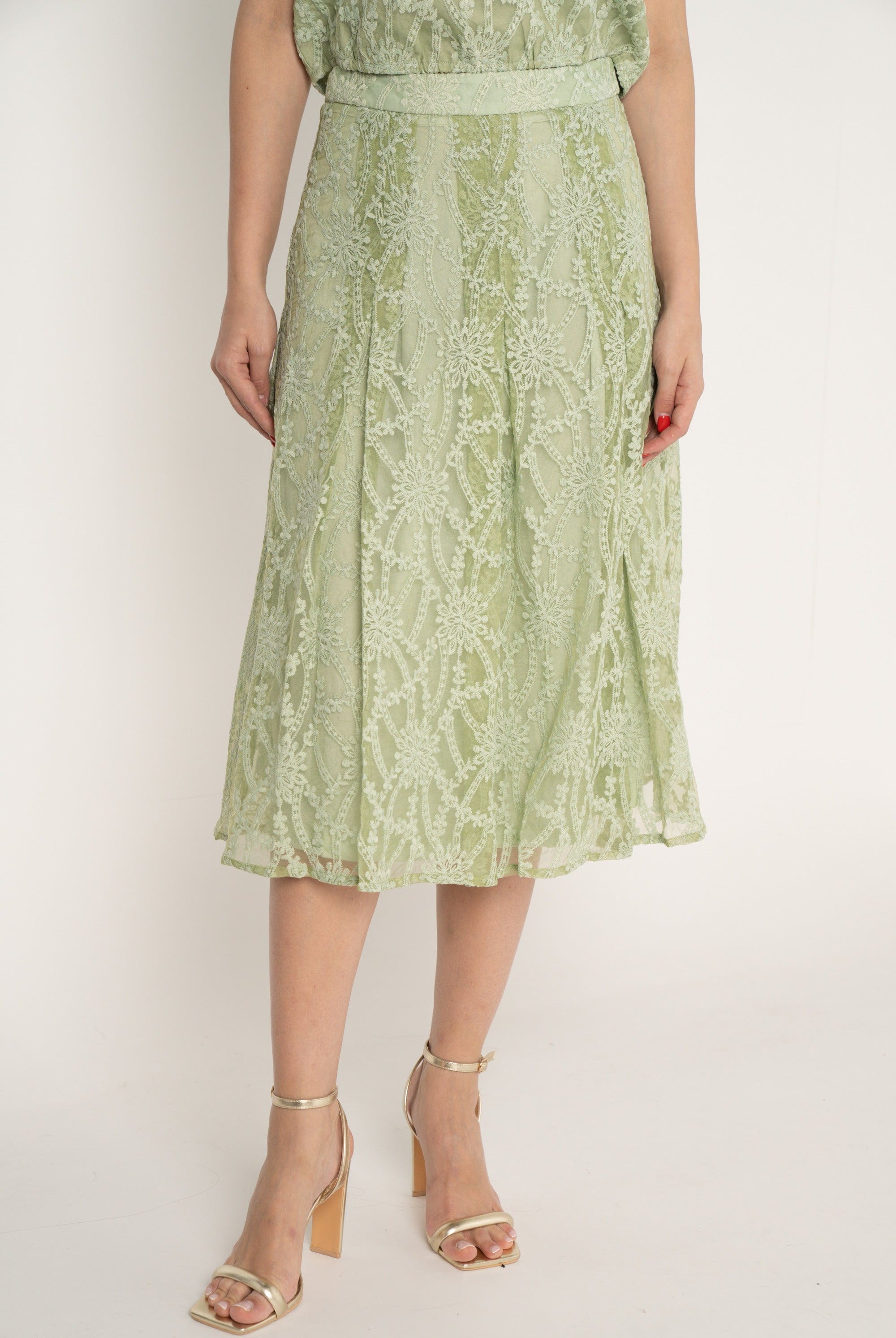 ميكا تنورة ميدي مطرزة مبطنة كلوش نسائي