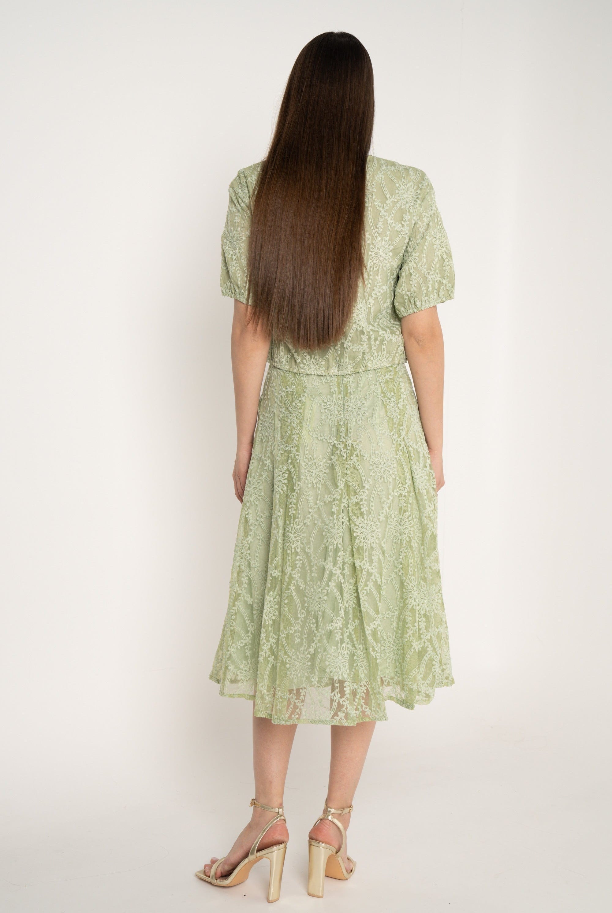 ميكا تنورة ميدي مطرزة مبطنة كلوش نسائي