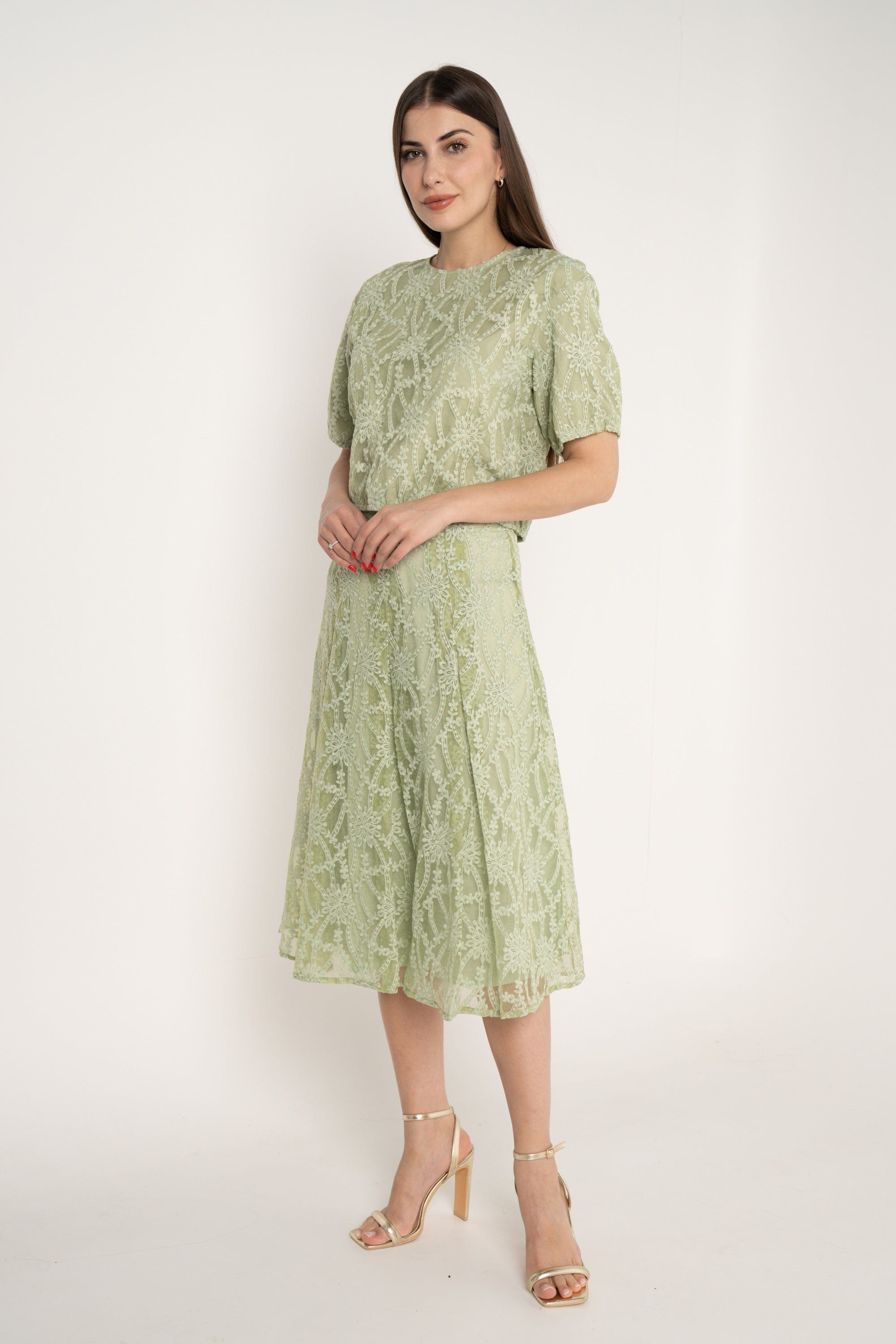 ميكا تنورة ميدي مطرزة مبطنة كلوش نسائي