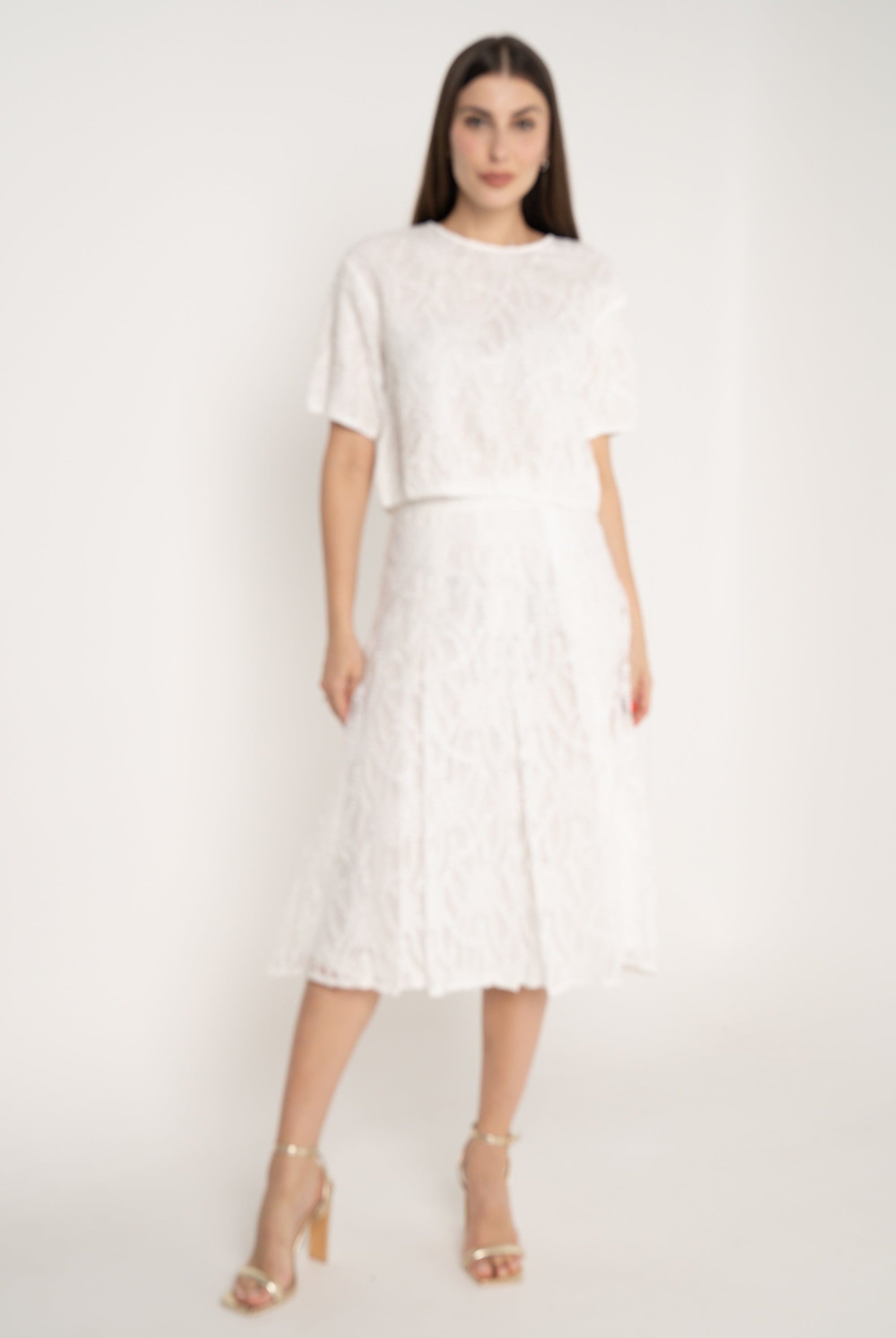 ميكا توب أكمام قصيرة منقوشة واسعة