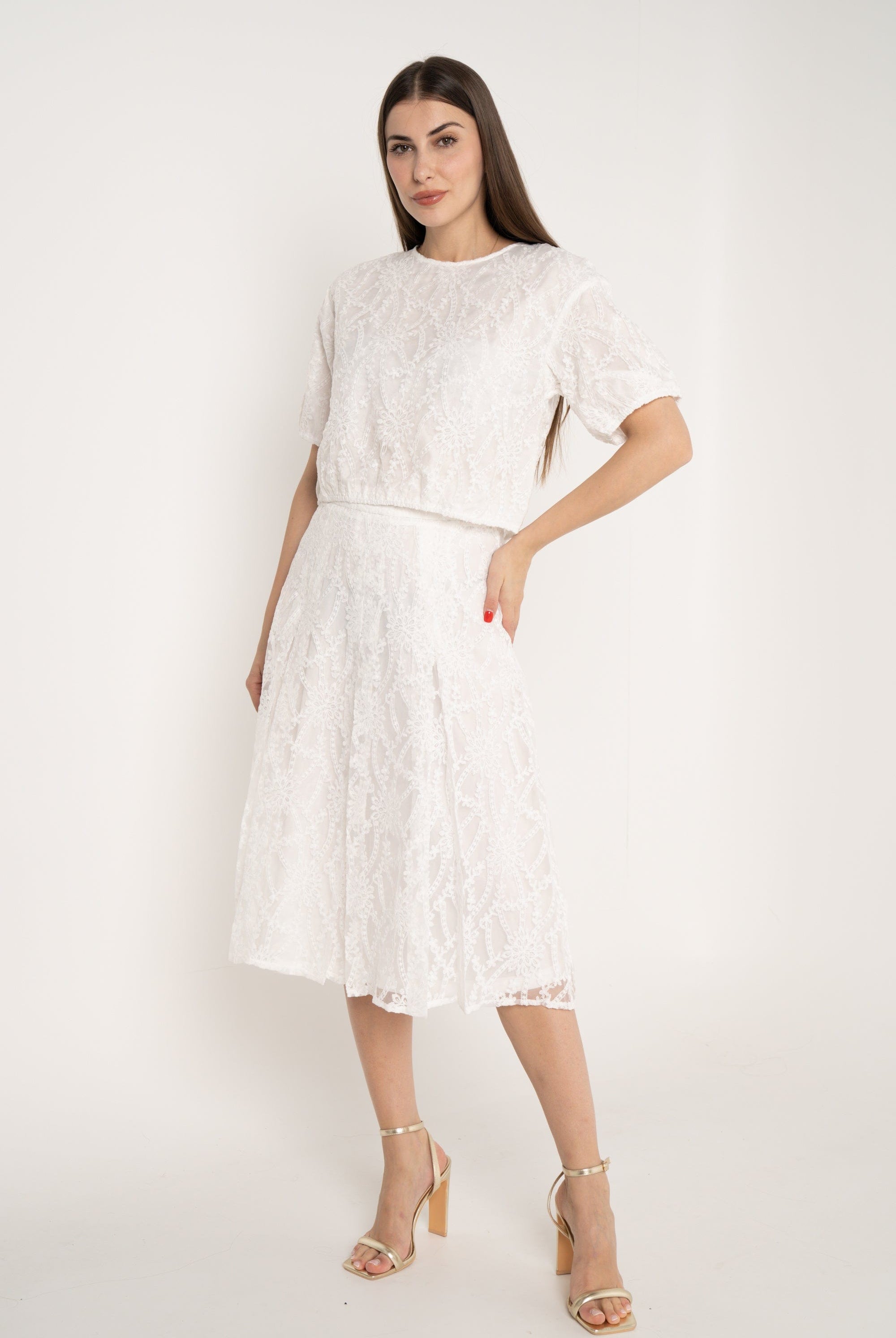 ميكا تنورة ميدي مطرزة مبطنة كلوش نسائي