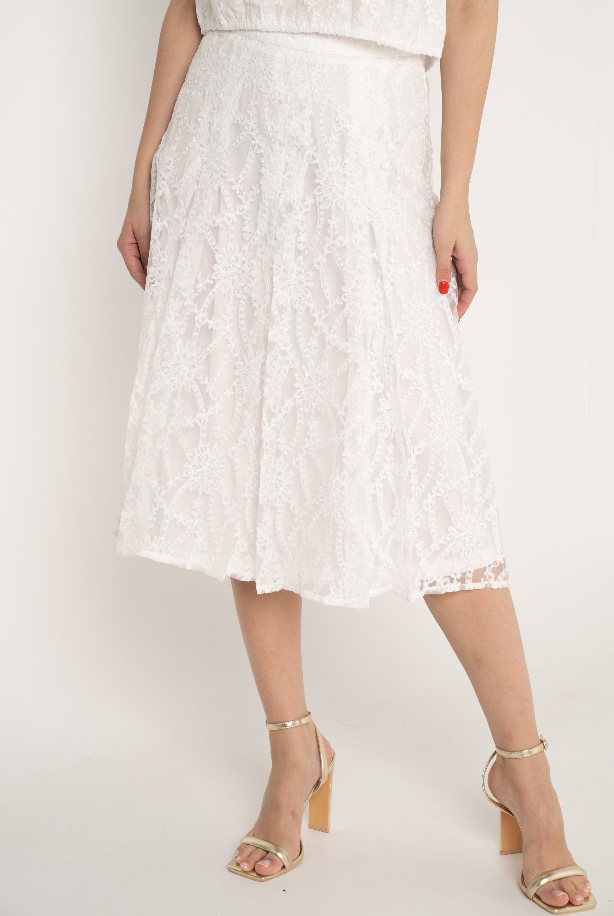 ميكا تنورة ميدي مطرزة مبطنة كلوش نسائي