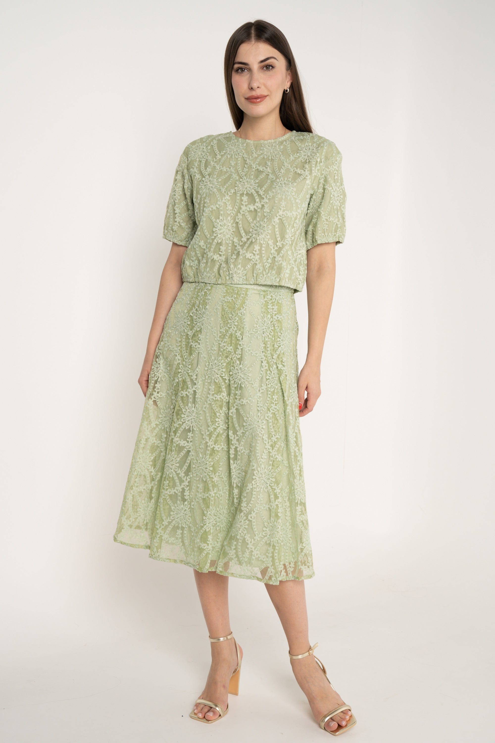 ميكا تنورة ميدي مطرزة مبطنة كلوش نسائي