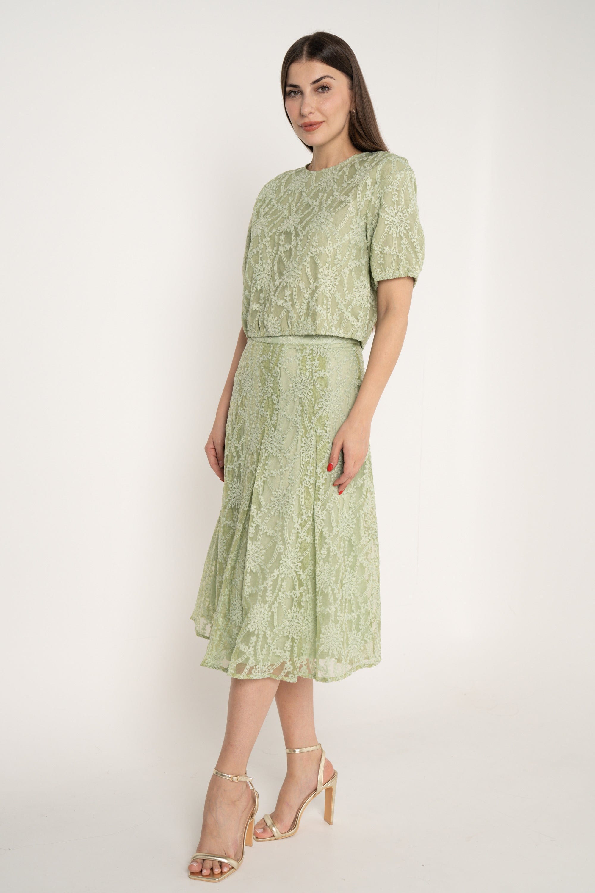 ميكا تنورة ميدي مطرزة مبطنة كلوش نسائي