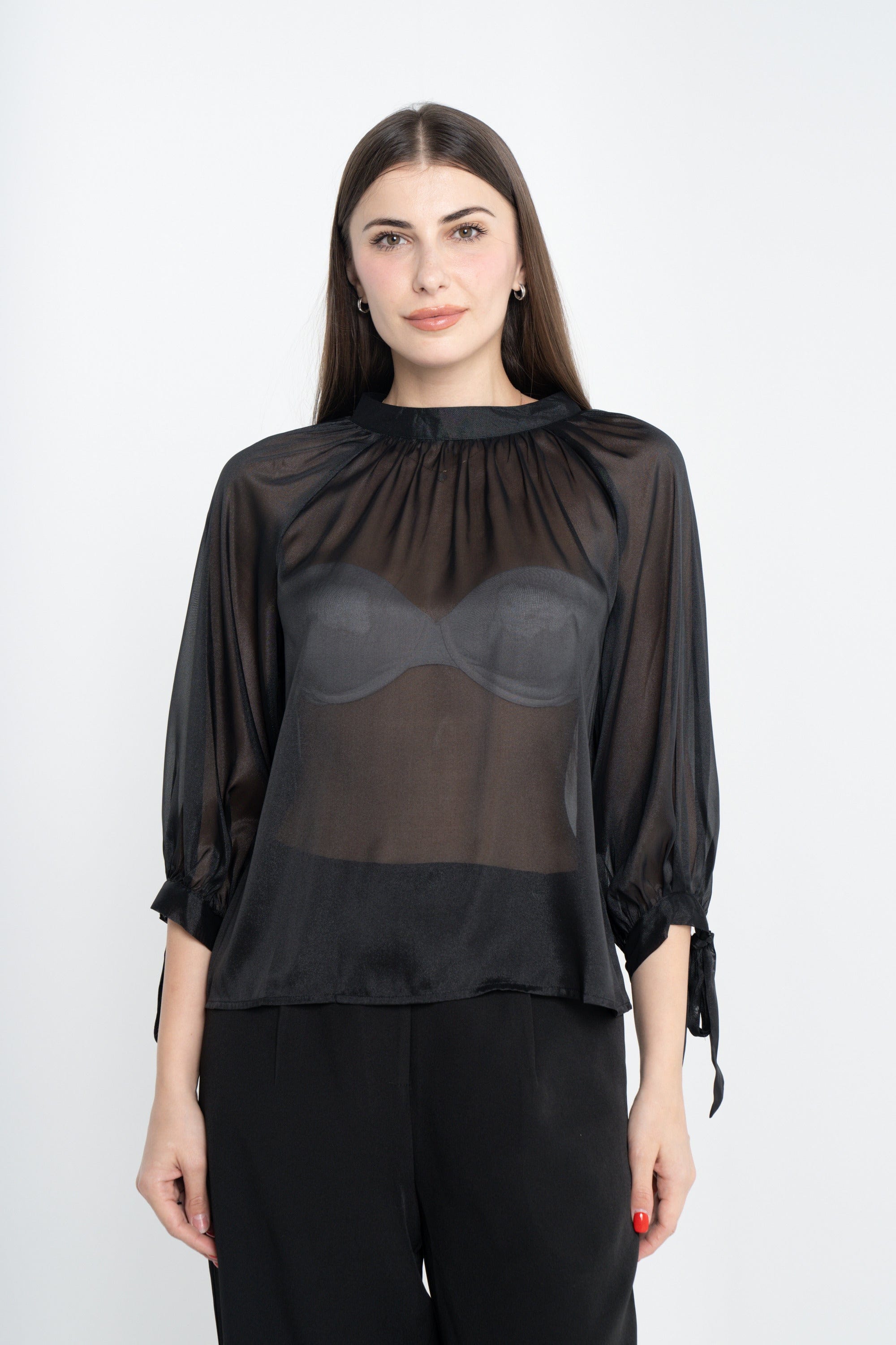 ميكا بلوزة سادة شفافة 3/4 كم بف نسائي