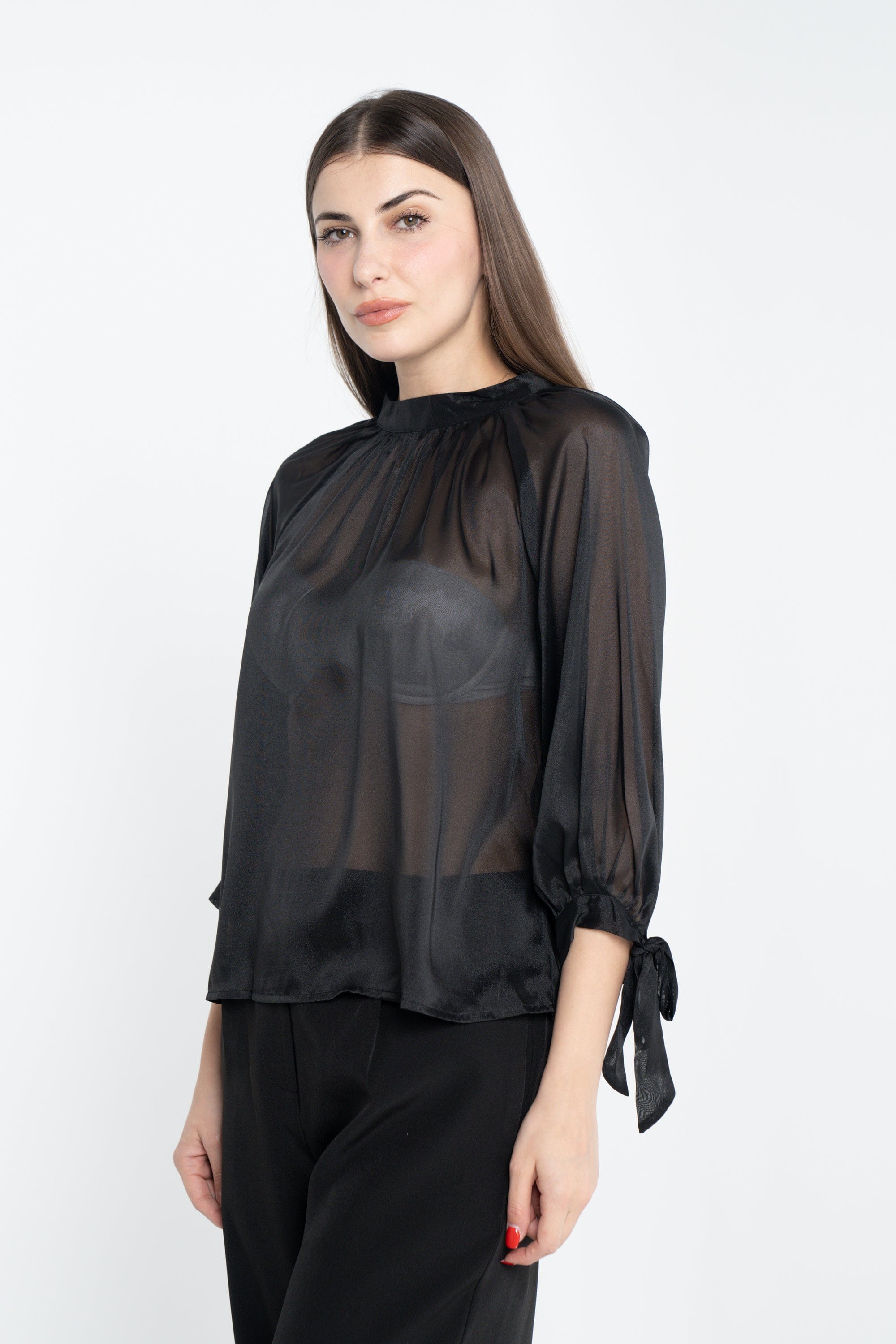 ميكا بلوزة سادة شفافة 3/4 كم بف نسائي