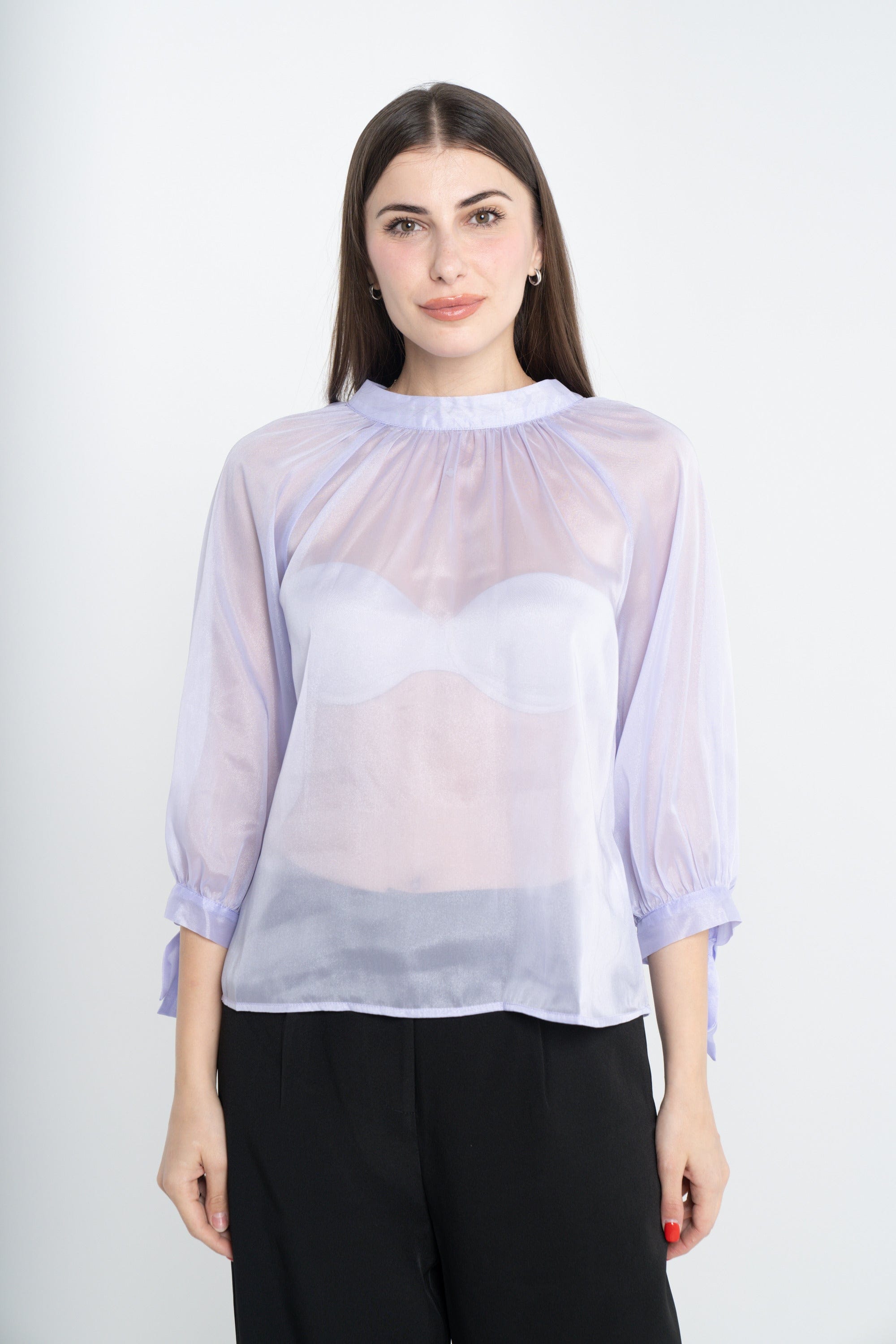 ميكا بلوزة سادة شفافة 3/4 كم بف نسائي