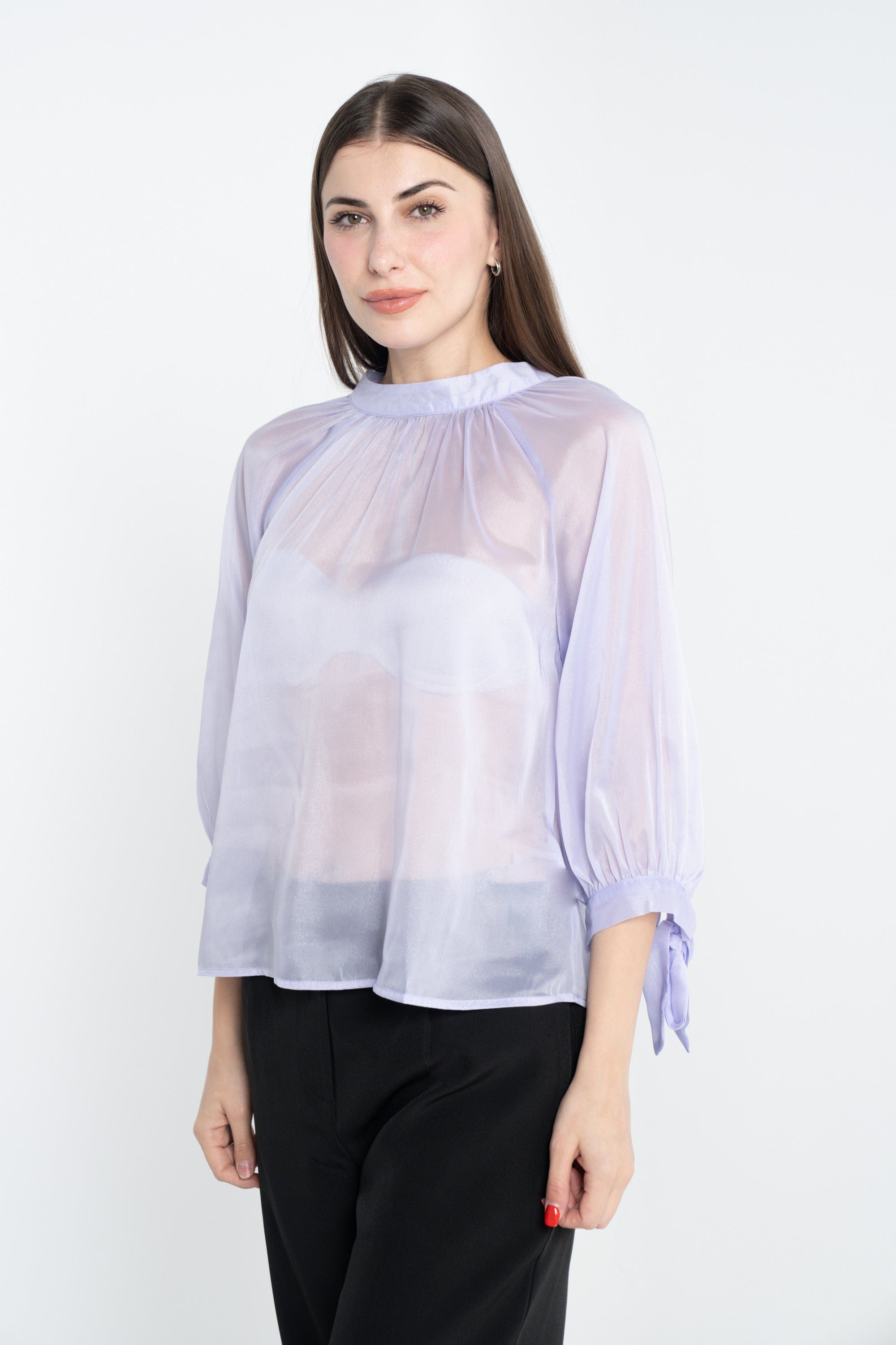 ميكا بلوزة سادة شفافة 3/4 كم بف نسائي