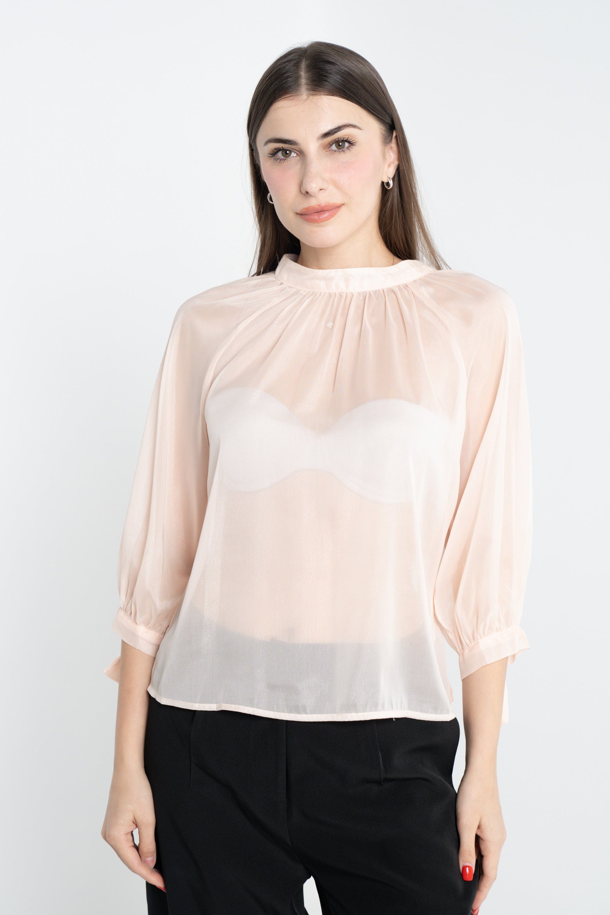 ميكا بلوزة سادة شفافة 3/4 كم بف نسائي