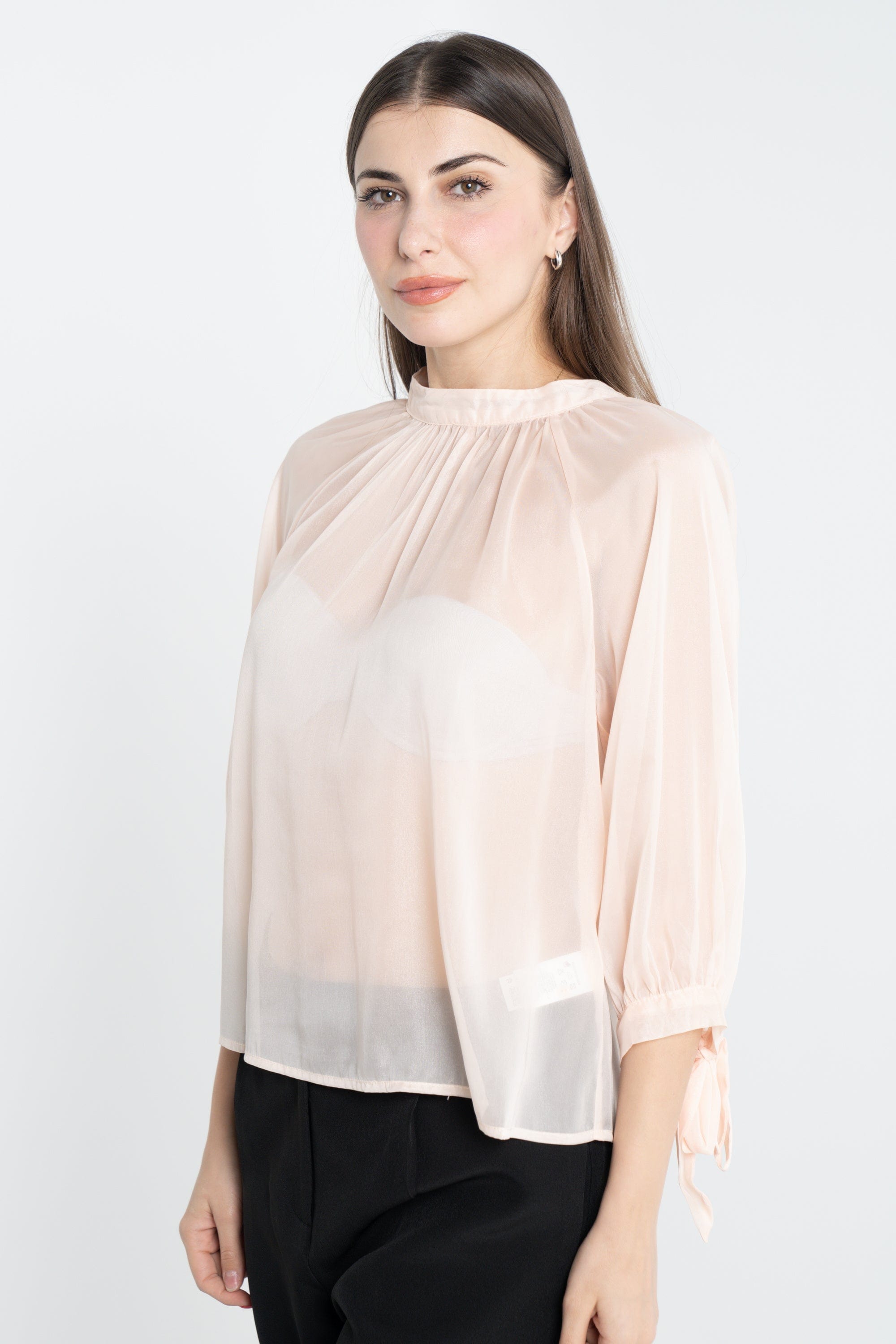 ميكا بلوزة سادة شفافة 3/4 كم بف نسائي