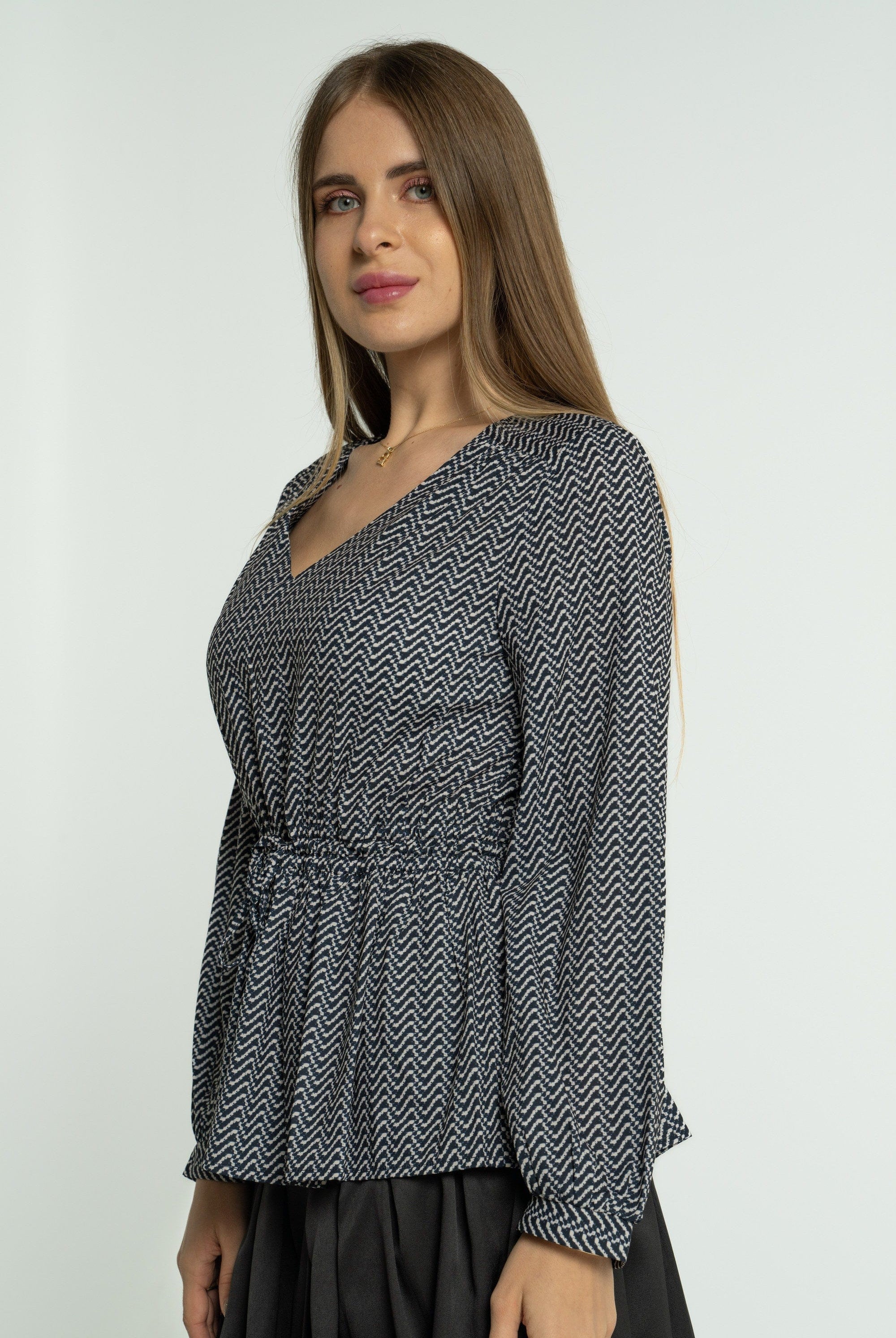 ميكا بلوزة بأكمام طويلة منقوشة برباط على الخصر نسائي