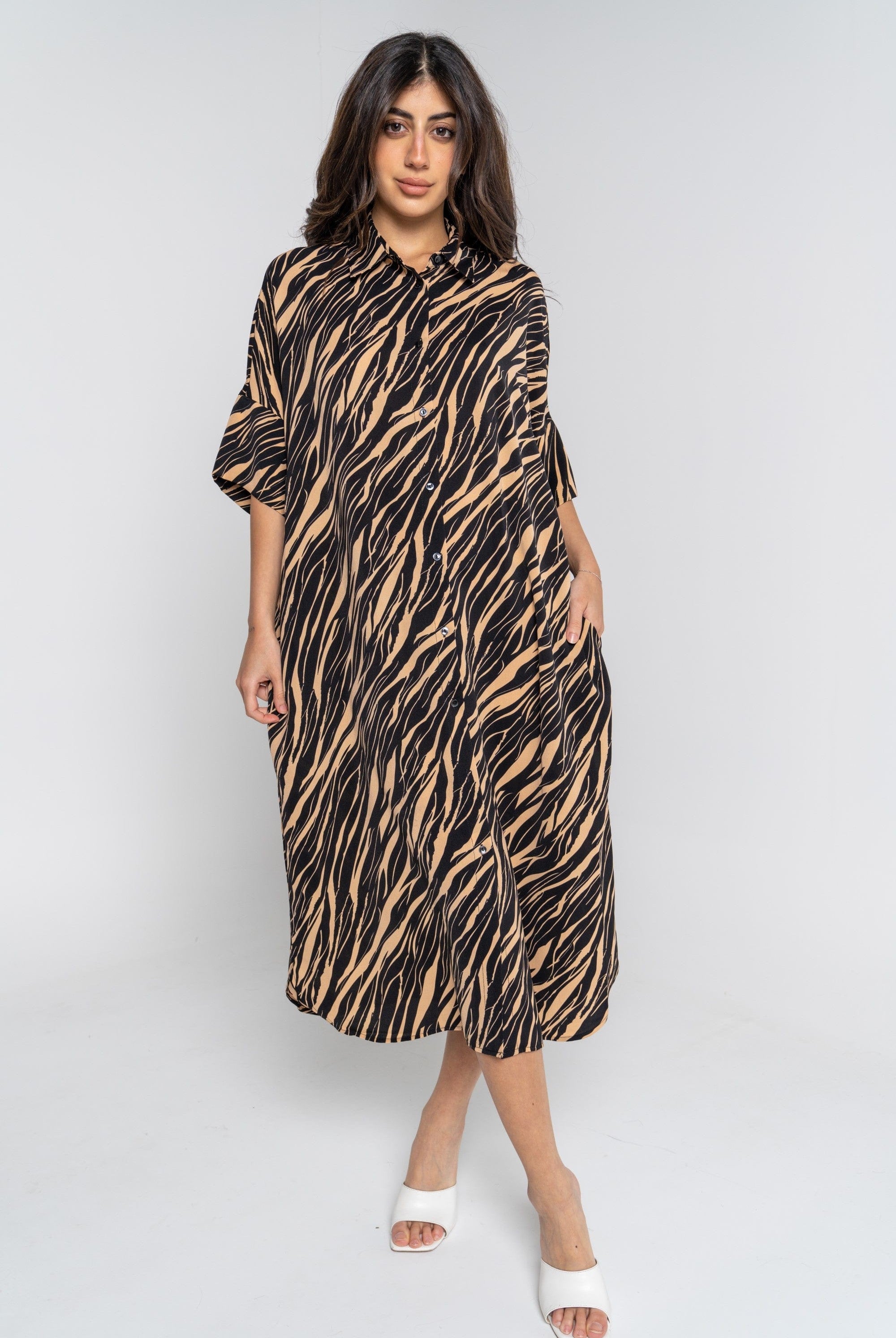 ميكا قميص 3/4 كم طويل منقوش نسائي