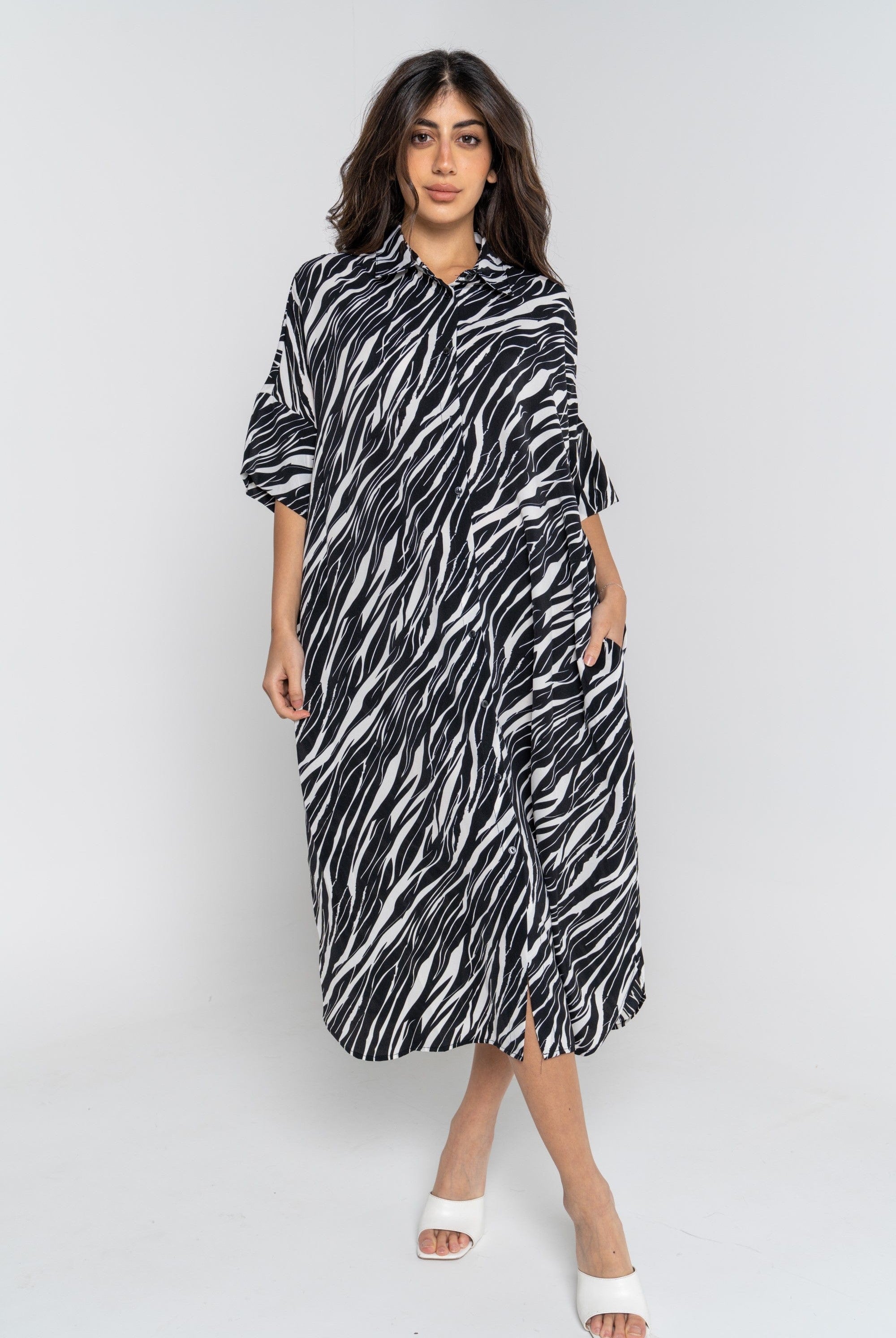 ميكا قميص 3/4 كم طويل منقوش نسائي