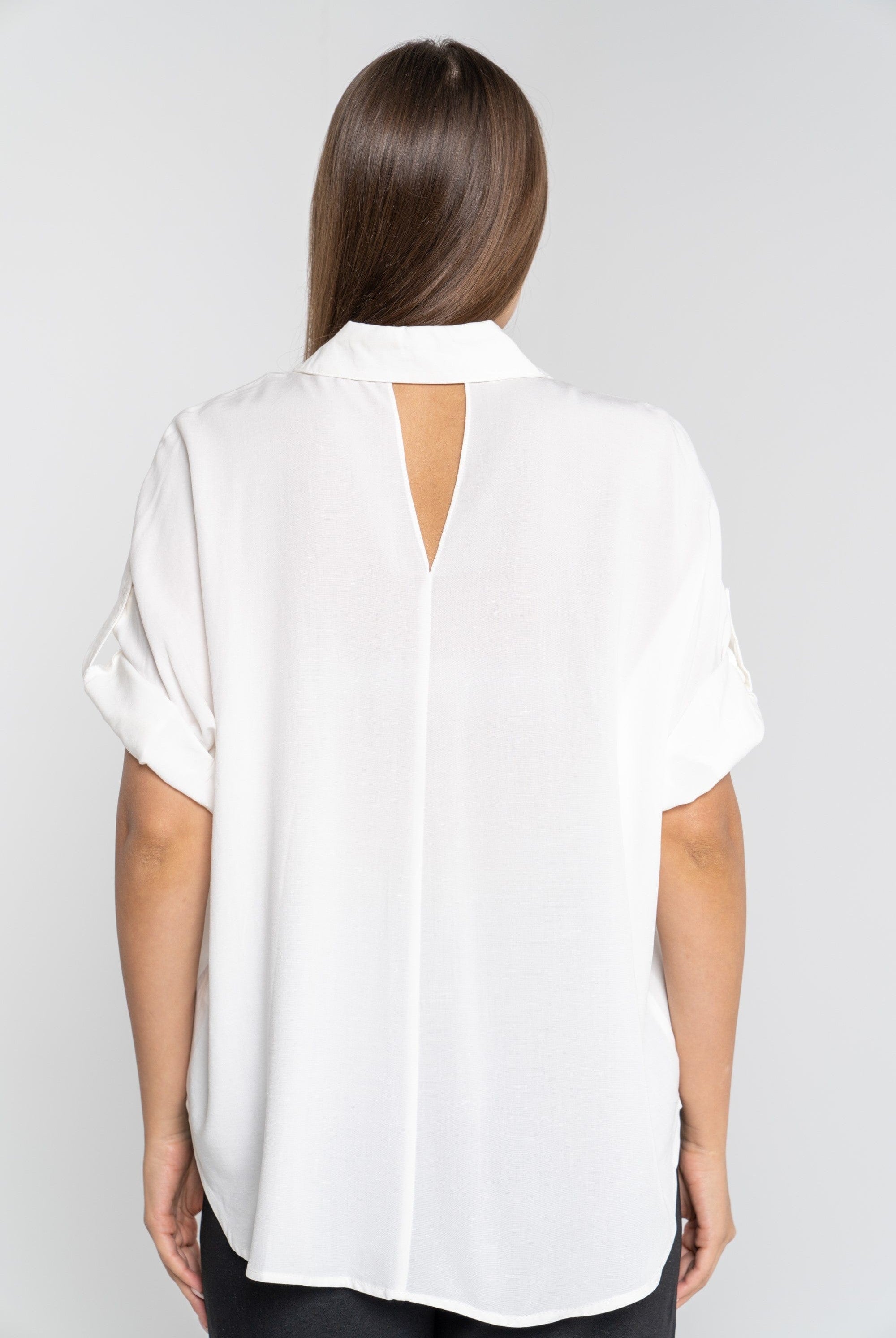 ميكا قميص 3/4 كم سادة بأزرار أمامية وياقة