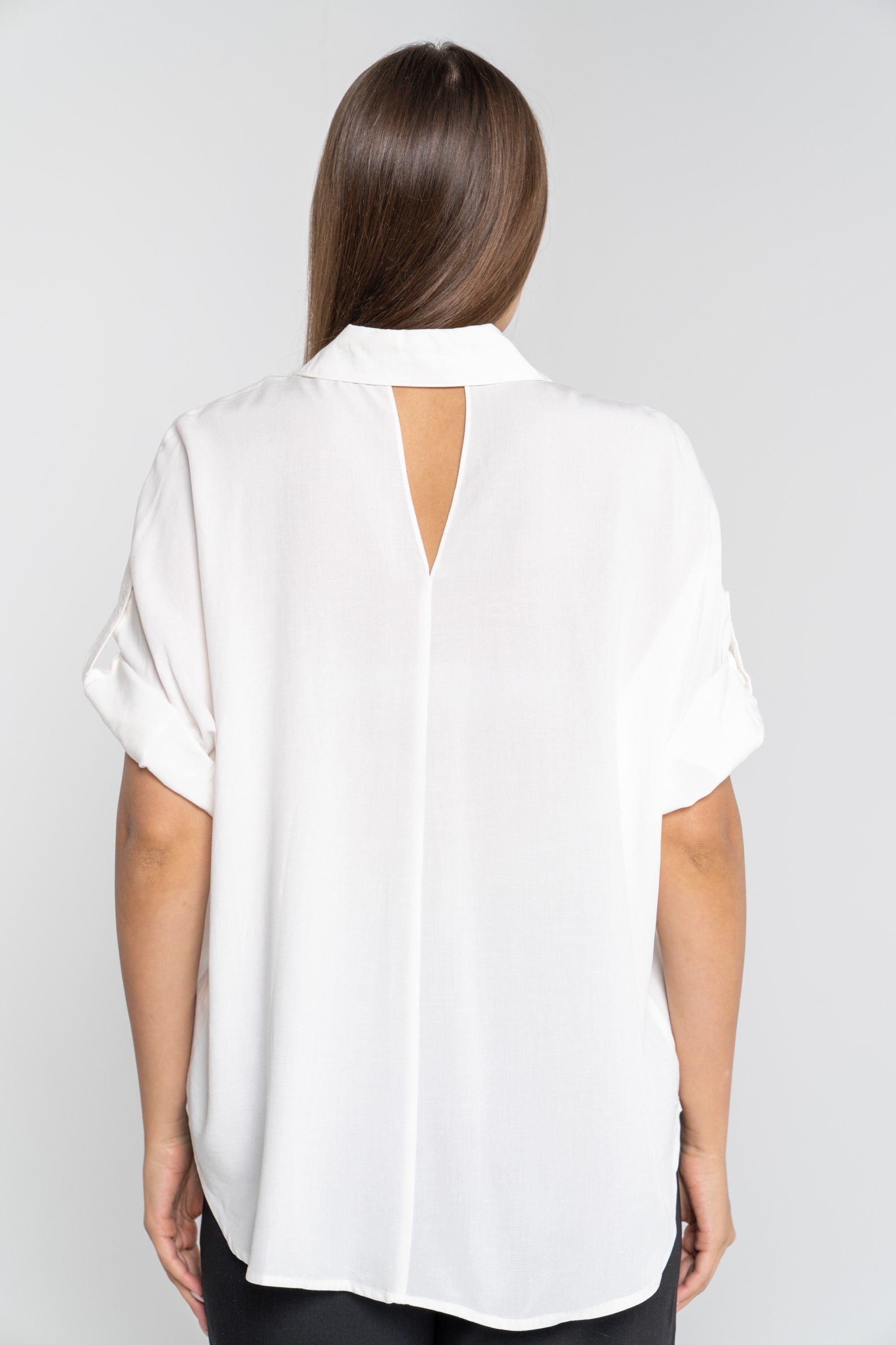 ميكا قميص 3/4 كم سادة بأزرار أمامية وياقة