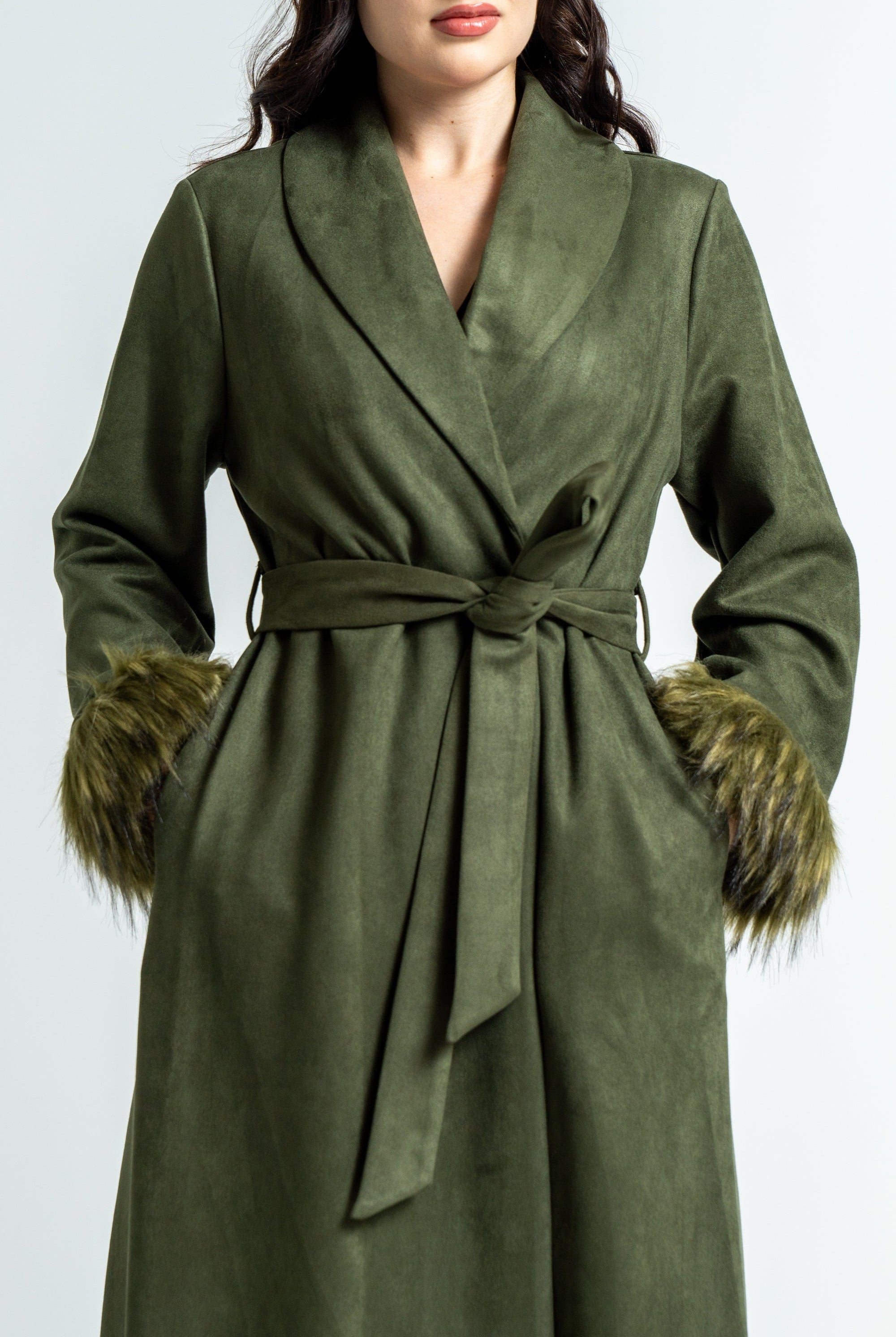 ميكا بالطو طويل نسائي شتوي بأكمام طويلة