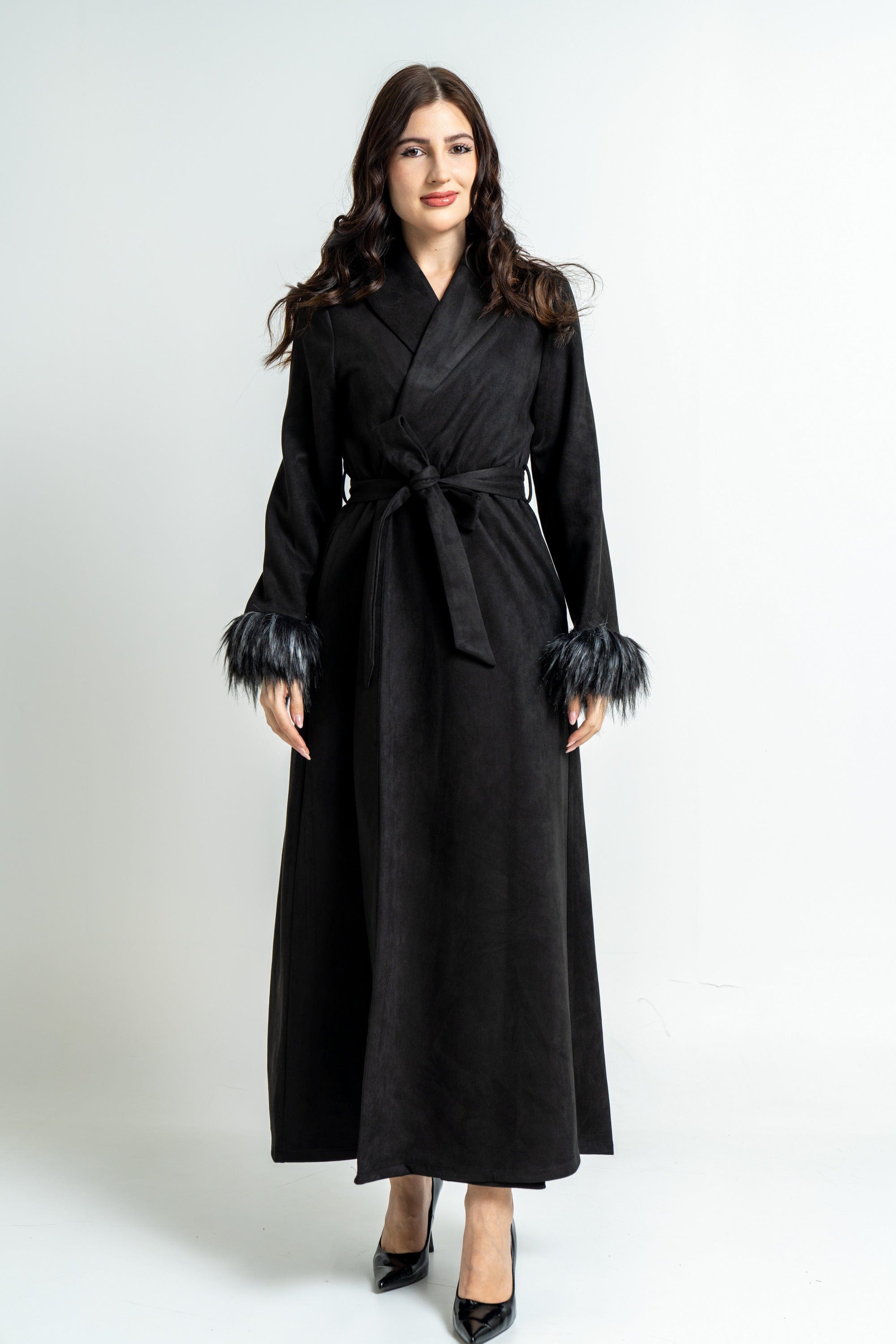 ميكا بالطو طويل نسائي شتوي بأكمام طويلة