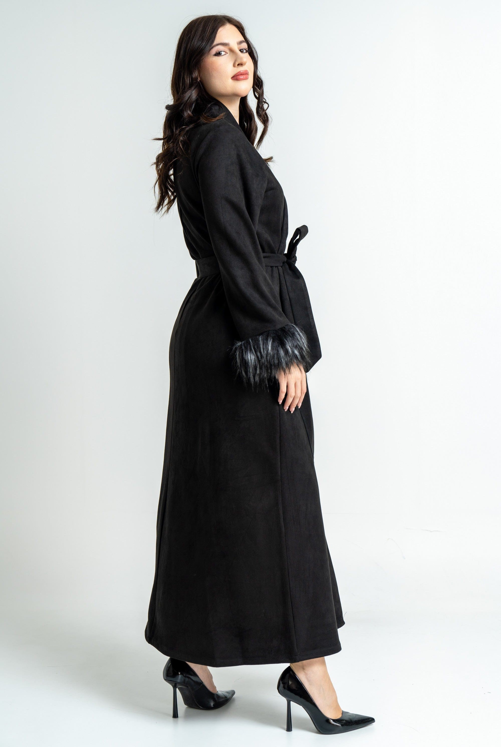 ميكا بالطو طويل نسائي شتوي بأكمام طويلة