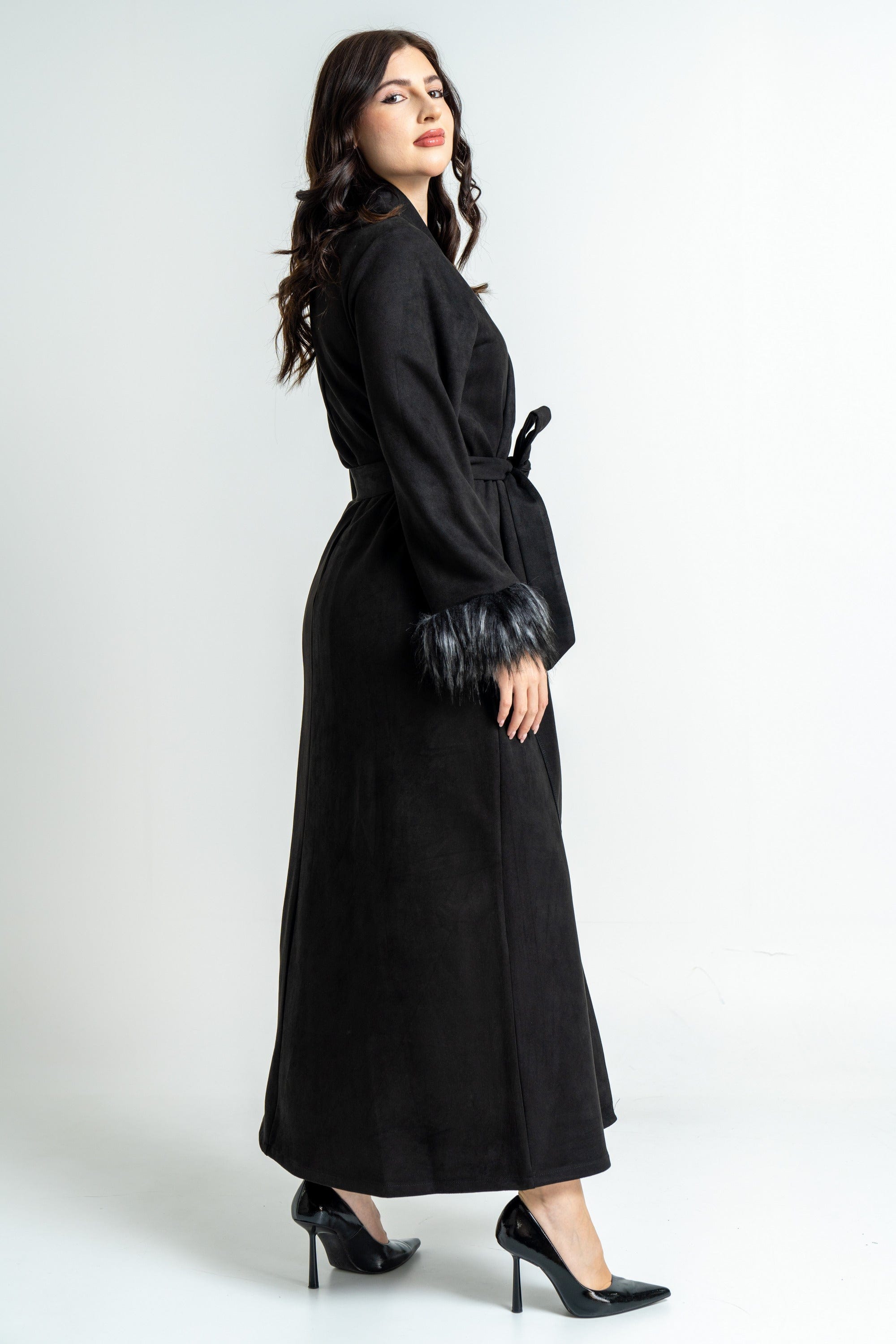 ميكا بالطو طويل نسائي شتوي بأكمام طويلة