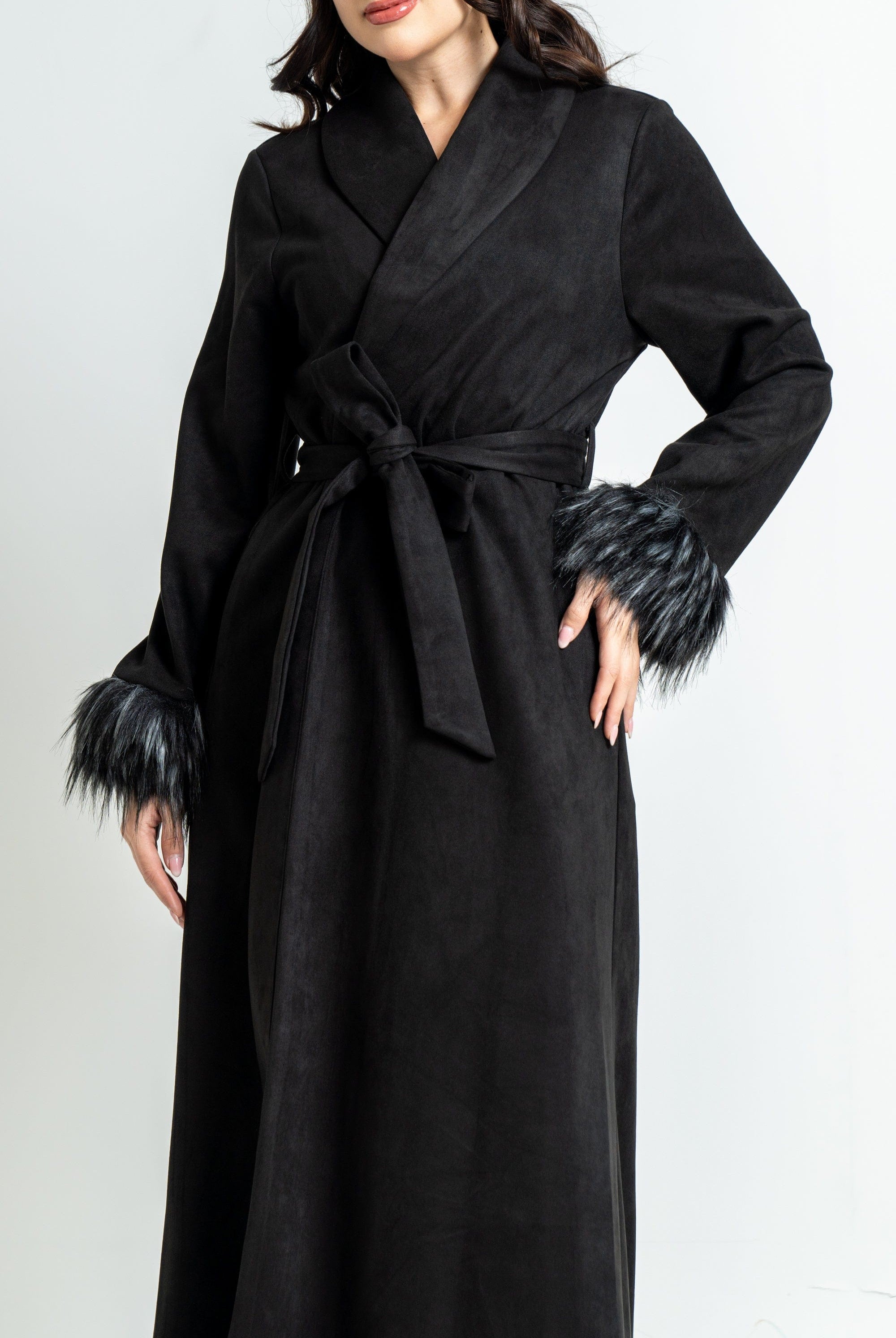 ميكا بالطو طويل نسائي شتوي بأكمام طويلة