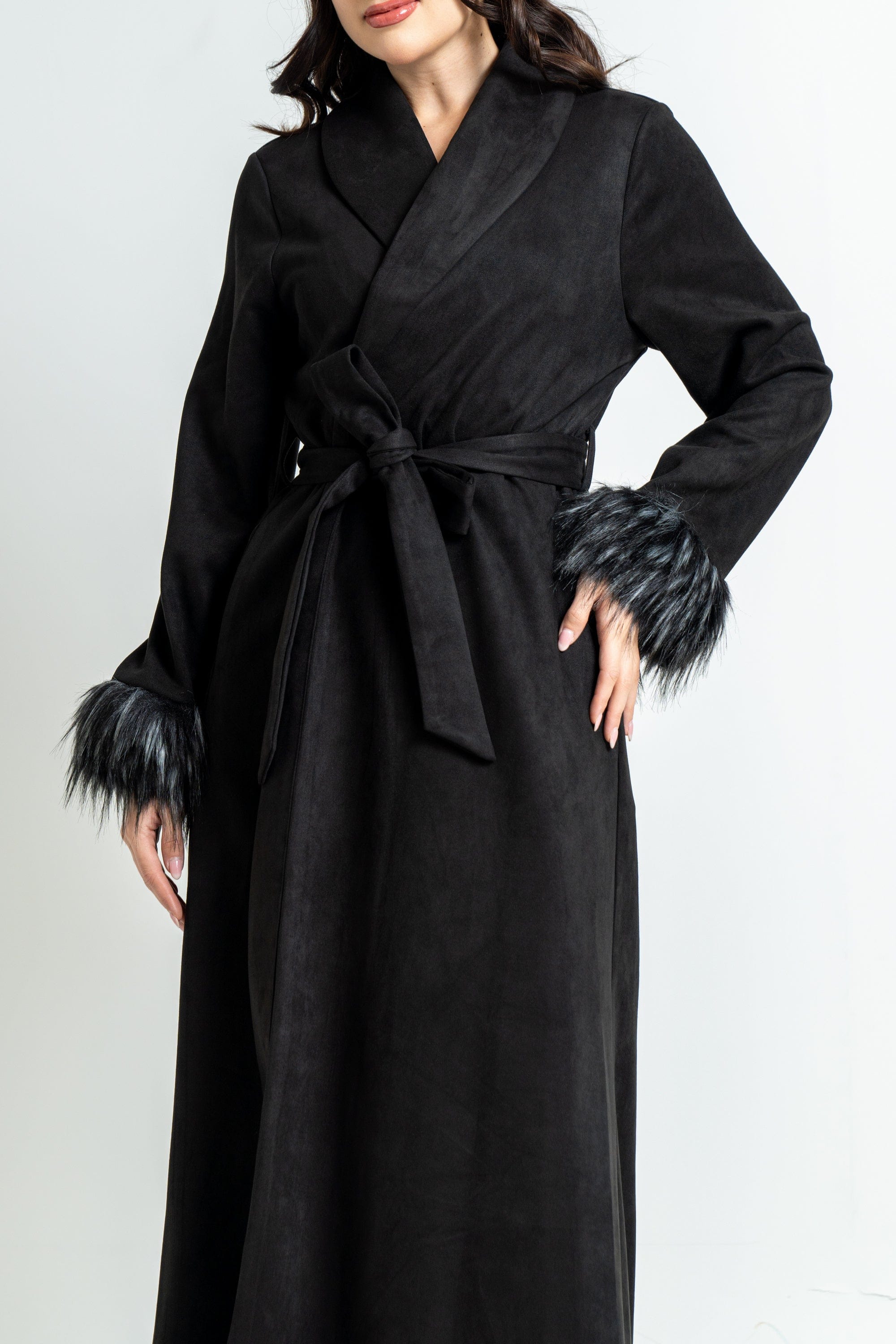 ميكا بالطو طويل نسائي شتوي بأكمام طويلة