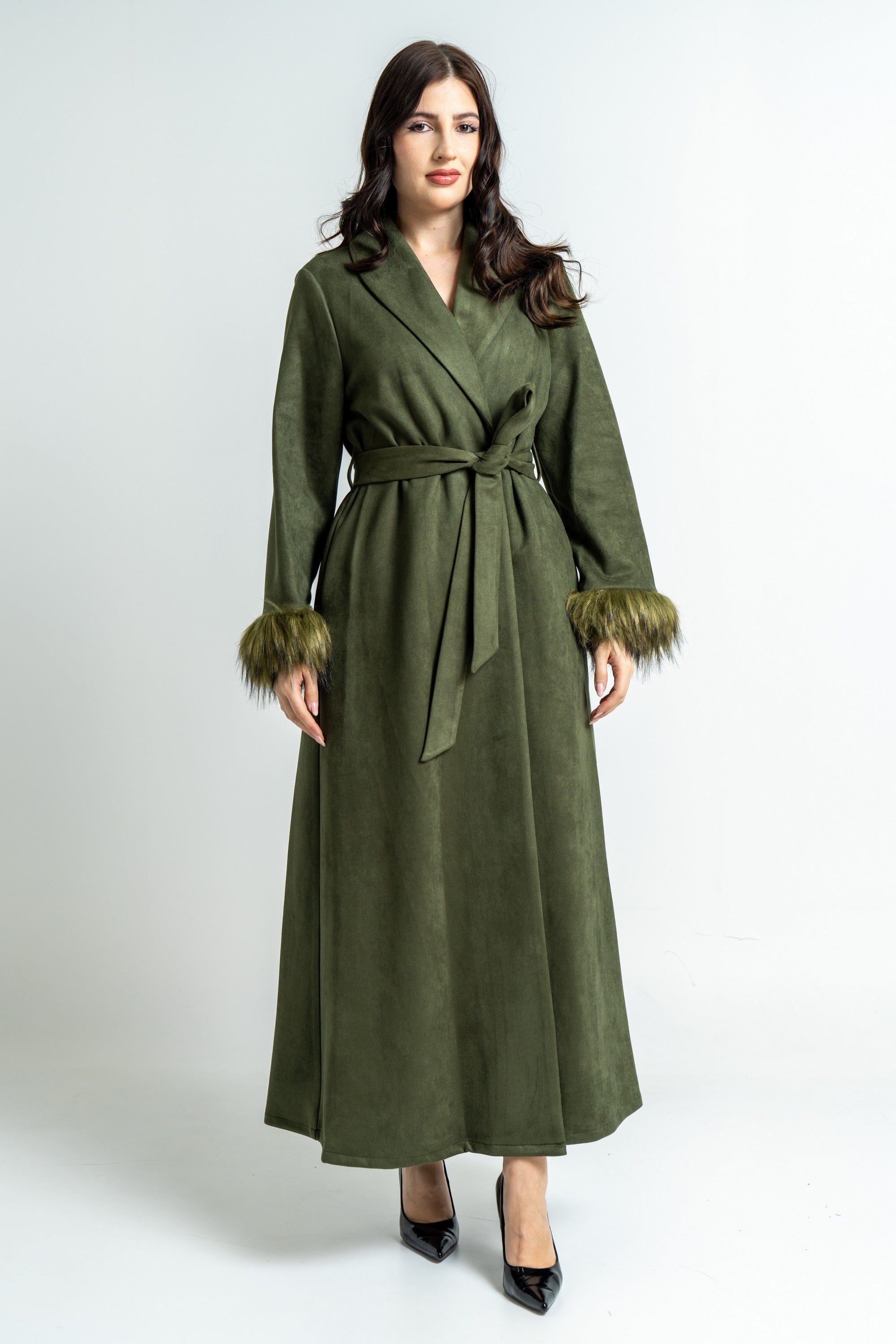 ميكا بالطو طويل نسائي شتوي بأكمام طويلة