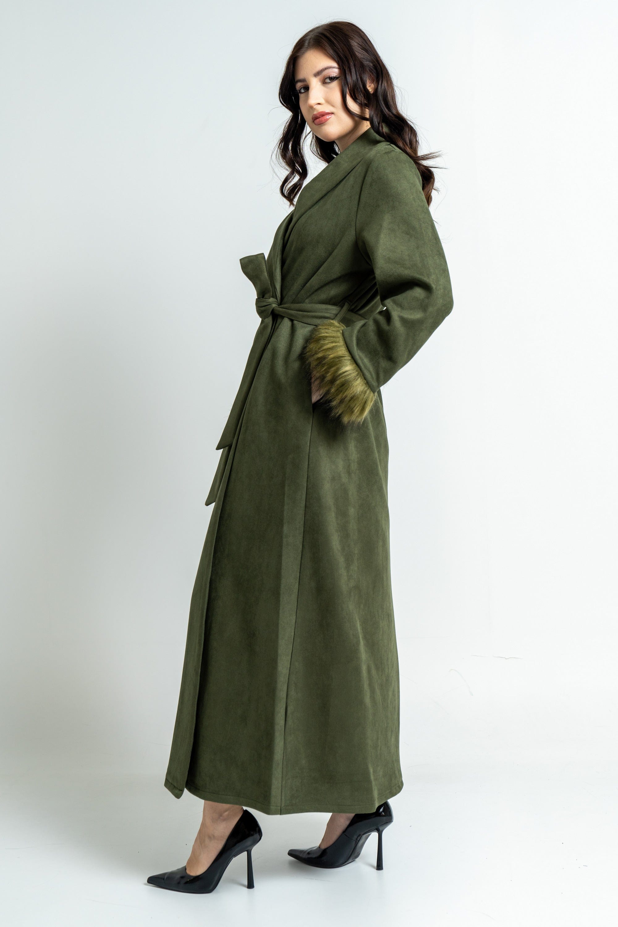 ميكا بالطو طويل نسائي شتوي بأكمام طويلة