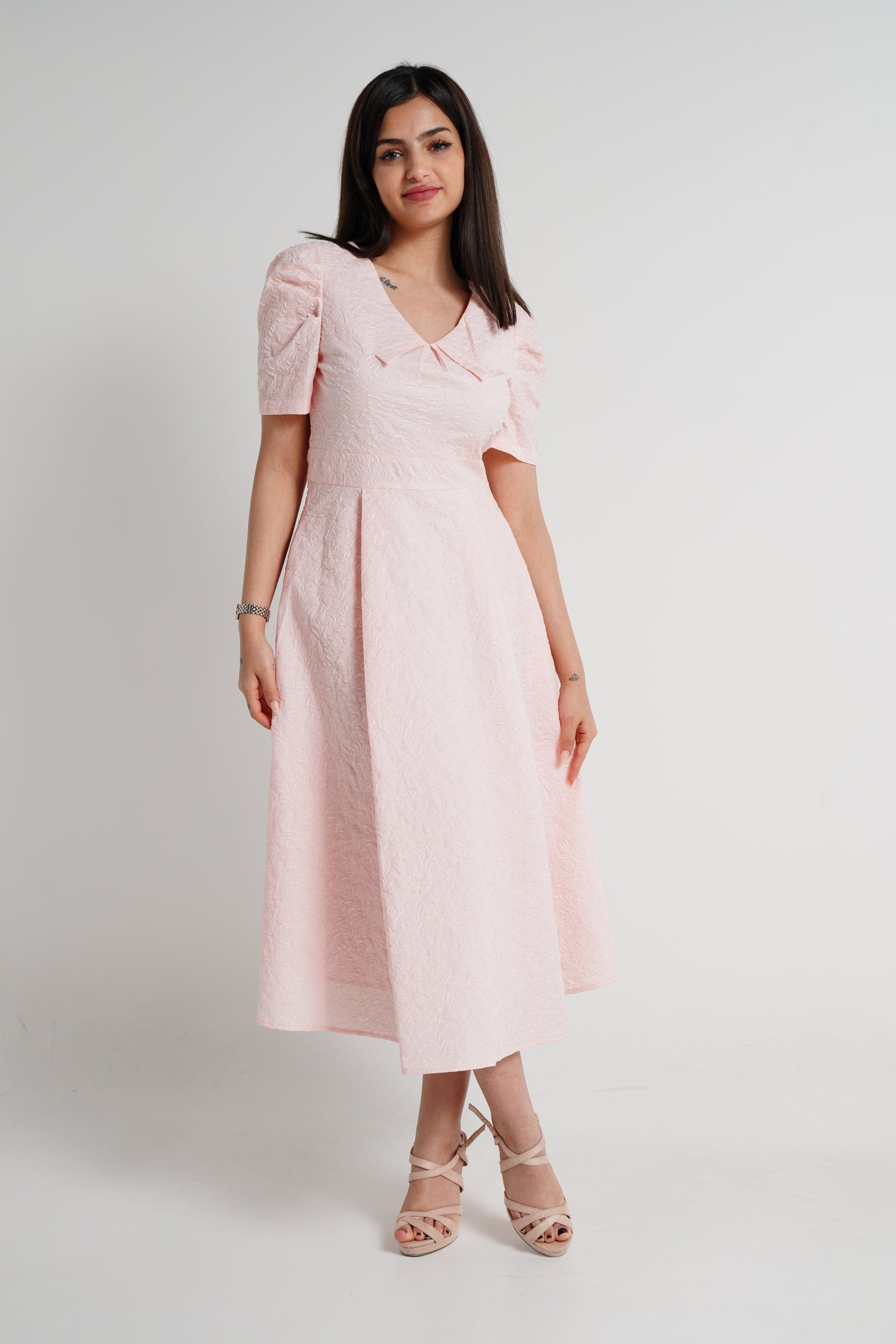 ميكا فستان ميدي نص كم مخصر مورد نسائي