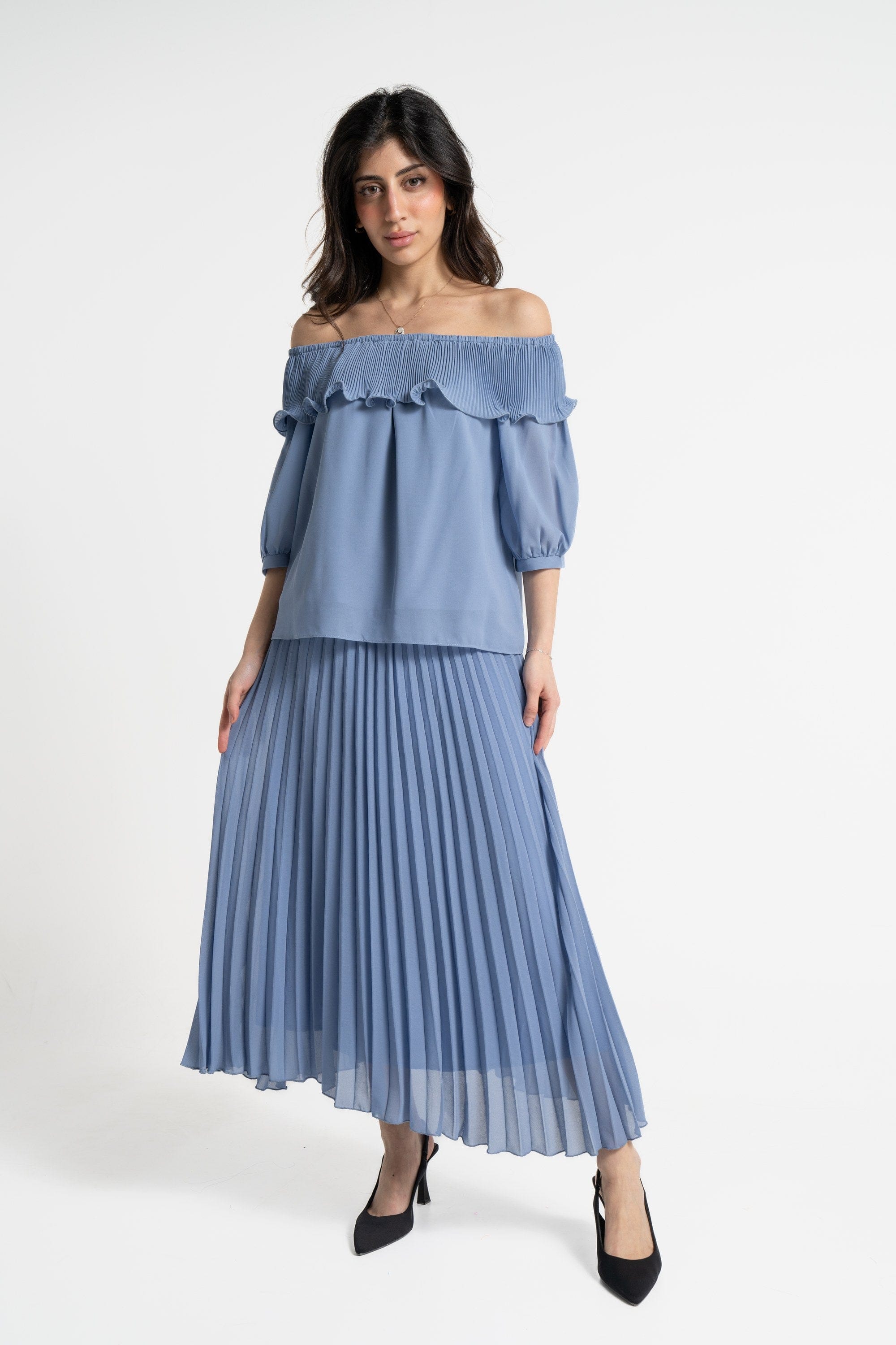 ميكا تنورة ميدي نسائية بليسية بخصر مطاطي