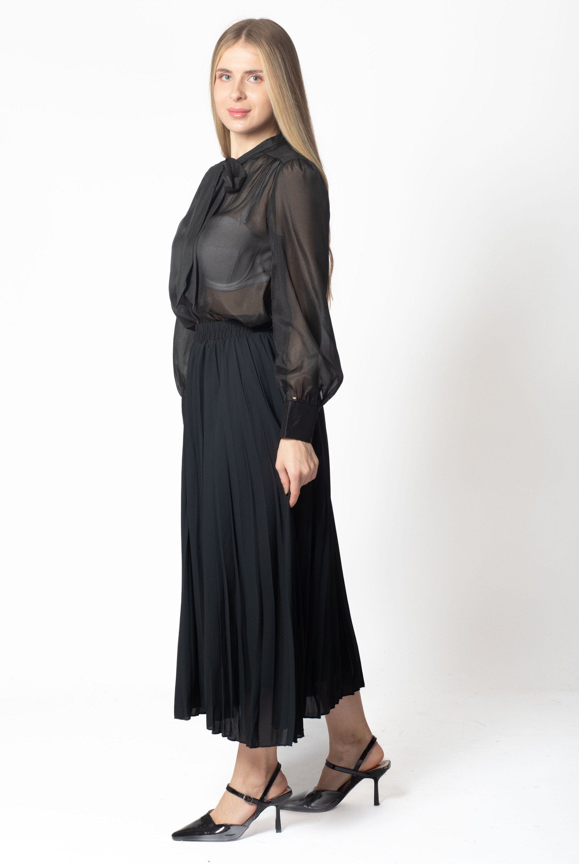 ميكا بلوزة شفافة بأكمام طويلة نسائية بأزرار أمامية